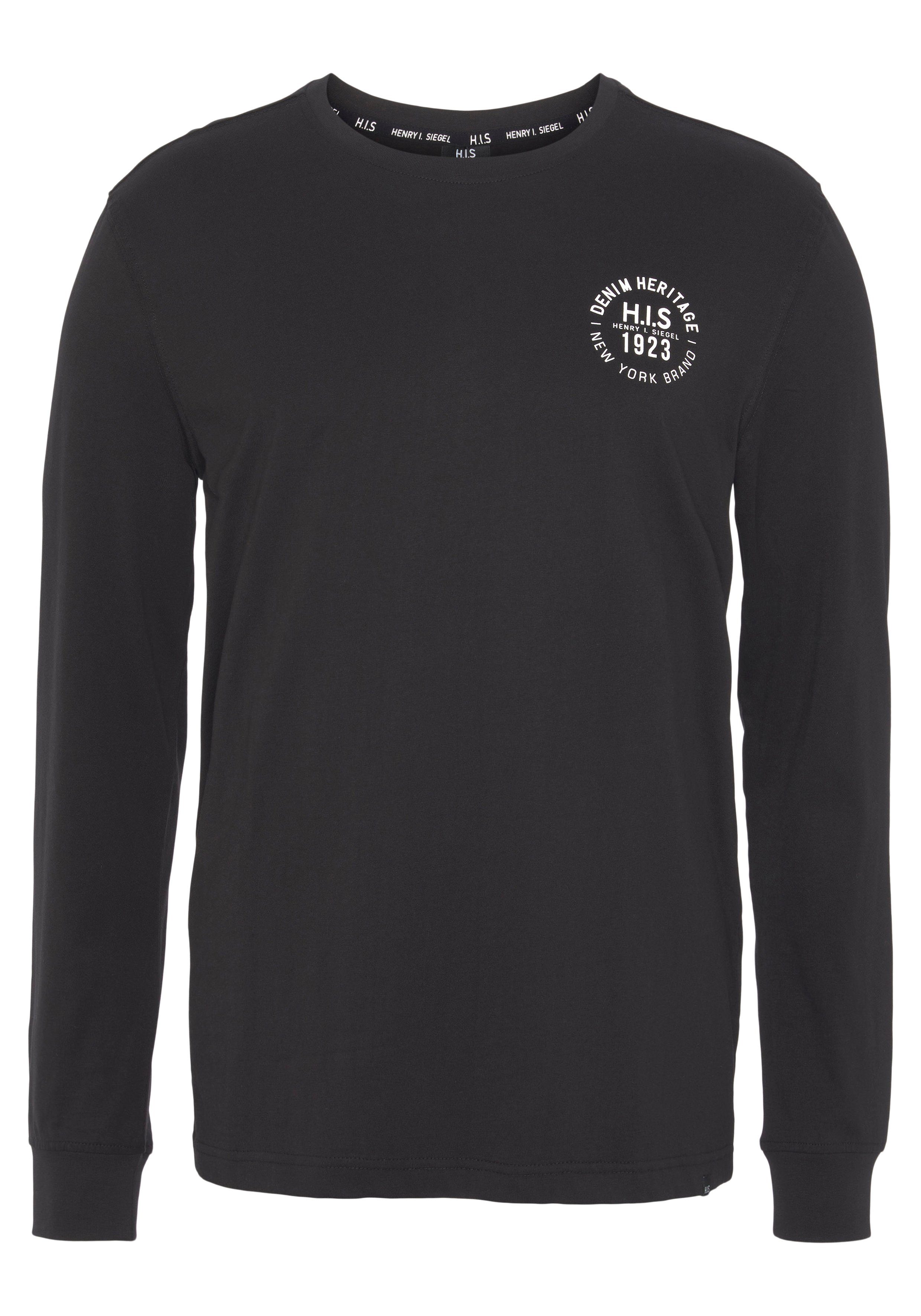 H.I.S Langarmshirt (Packung, 2-tlg., 2er-Pack) Langarm, bedruckt, Rundhalsausschnitt, aus 100% Baumwolle