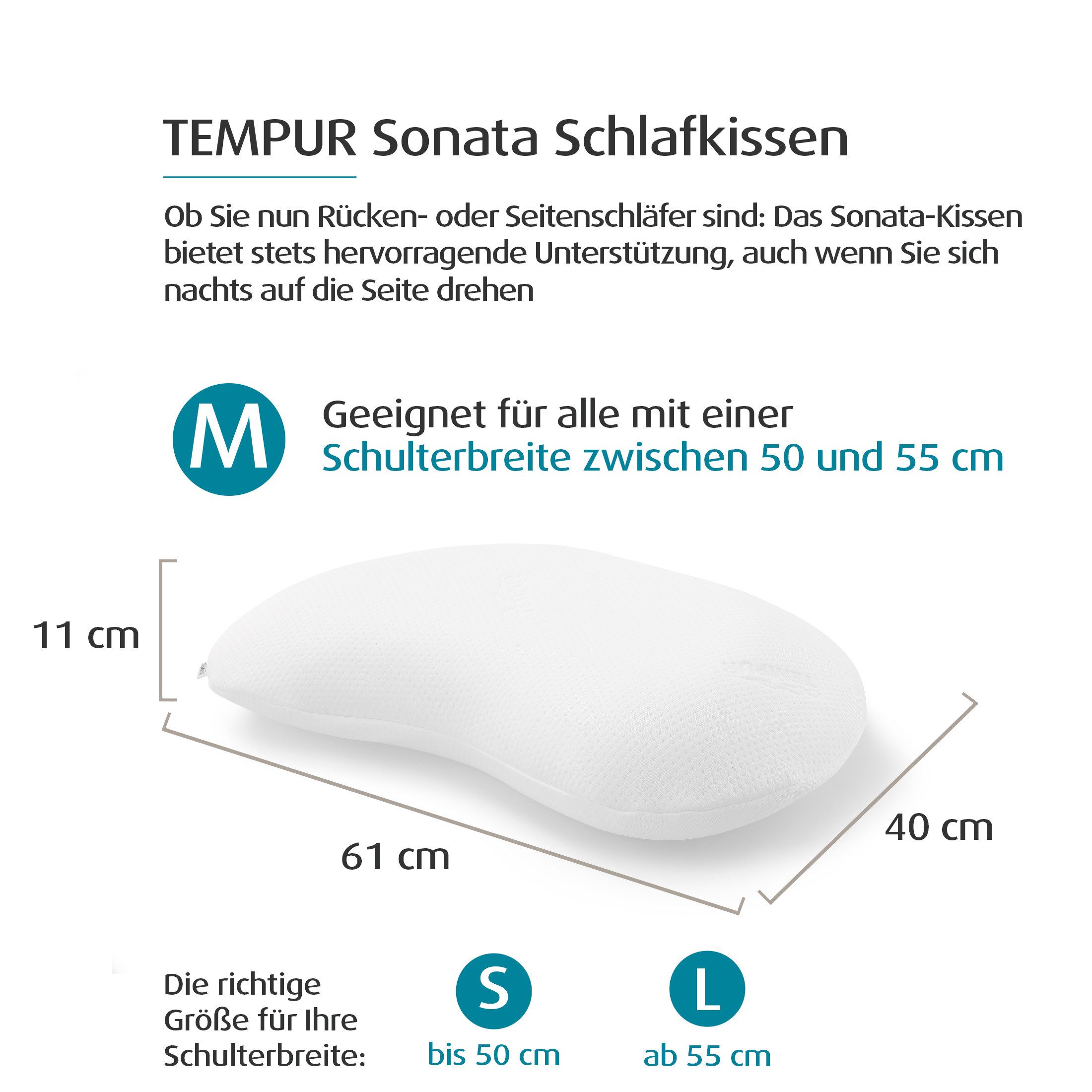 Tempur Schlafkissen TEMPUR® Sonata ergonomisches Nackenstützkissen, Memory Foam, druckentlastend