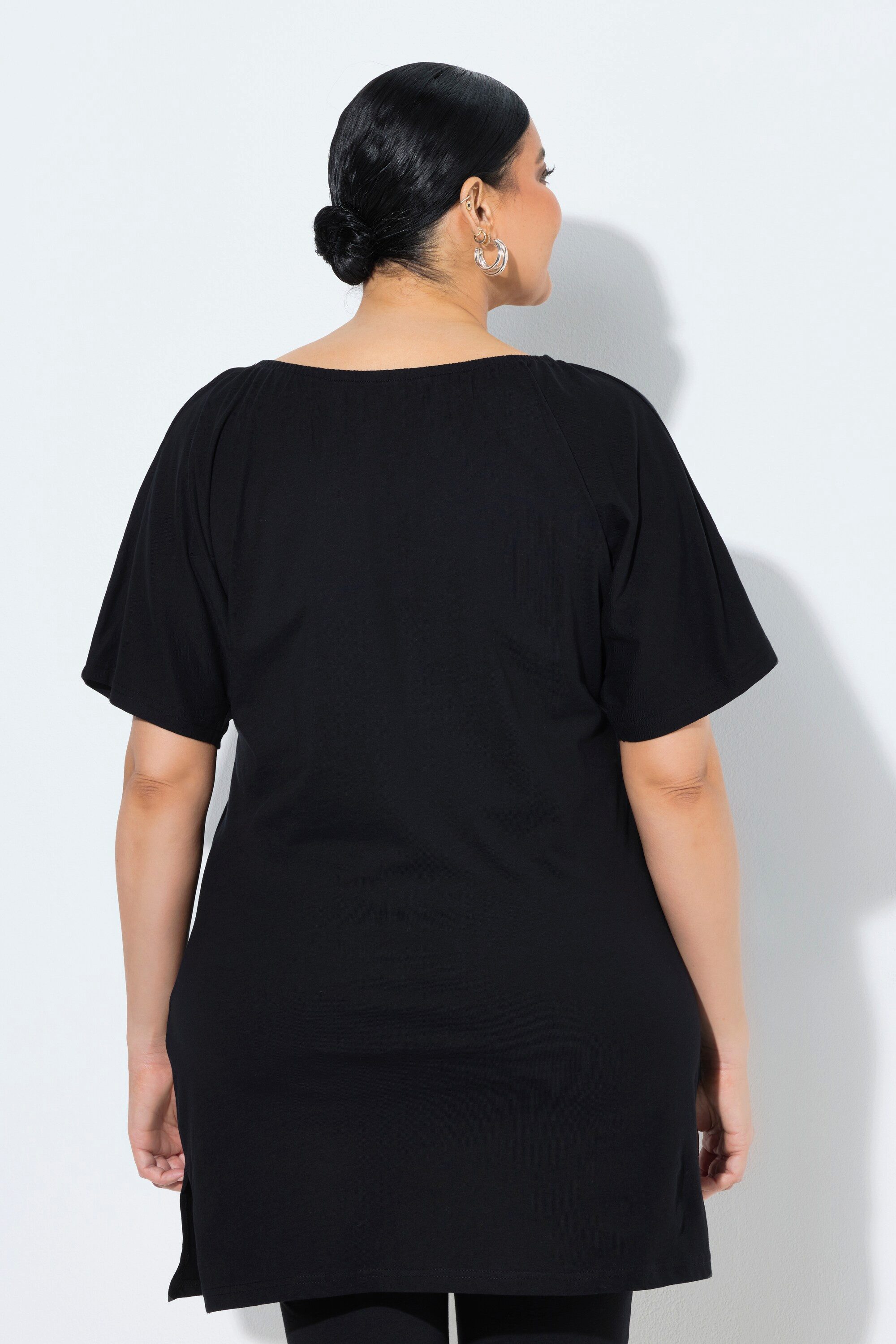 Ulla Popken Longshirt Longshirt Keyhole Oversized Rundhals Halbarm