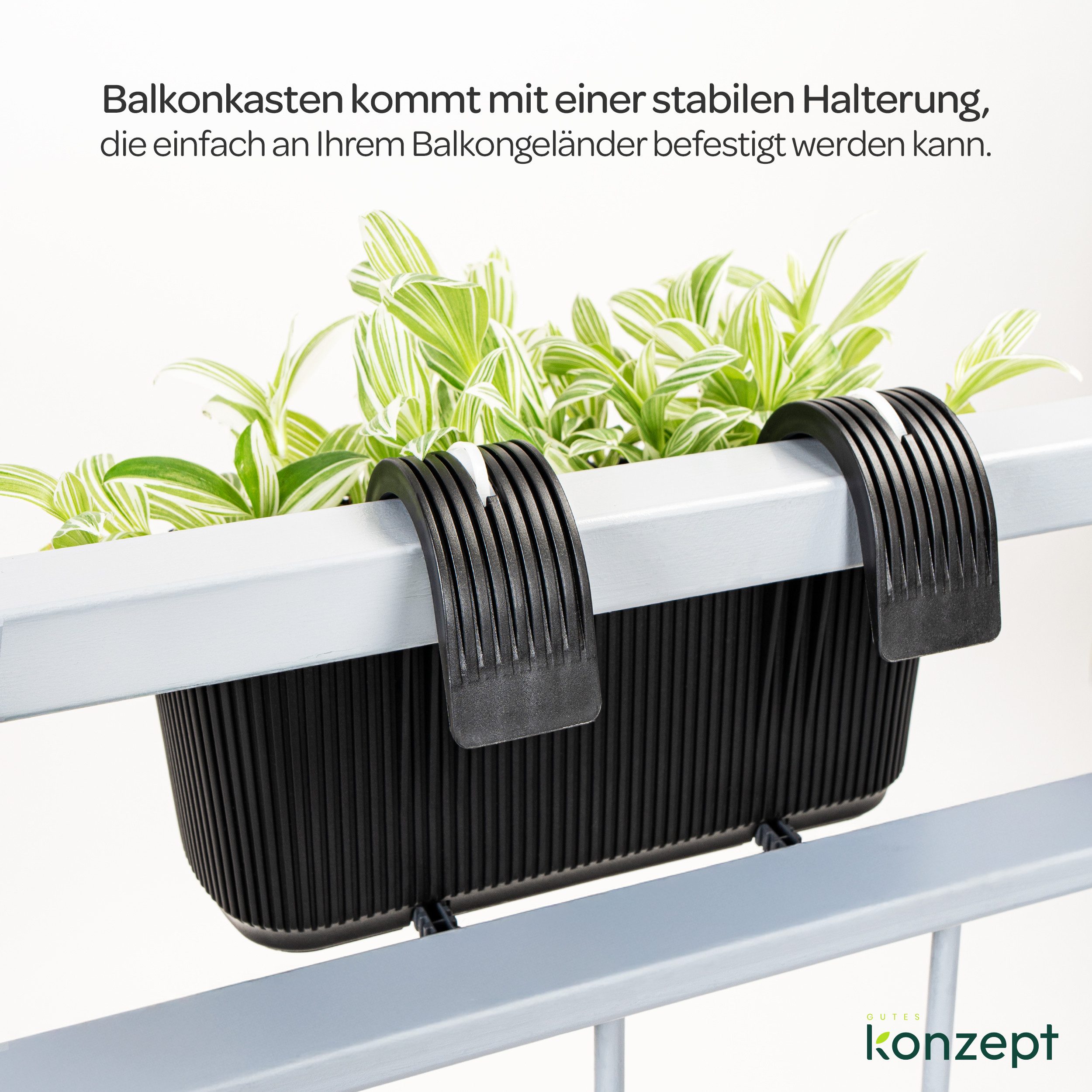 KONZEPT Balkonkasten Blumenkasten mit Halterung – 29 x 19 cm, Balkonkasten für Geländer, 3,2 L aus wetterfestem Kunststoff – Bild 5 von 5
