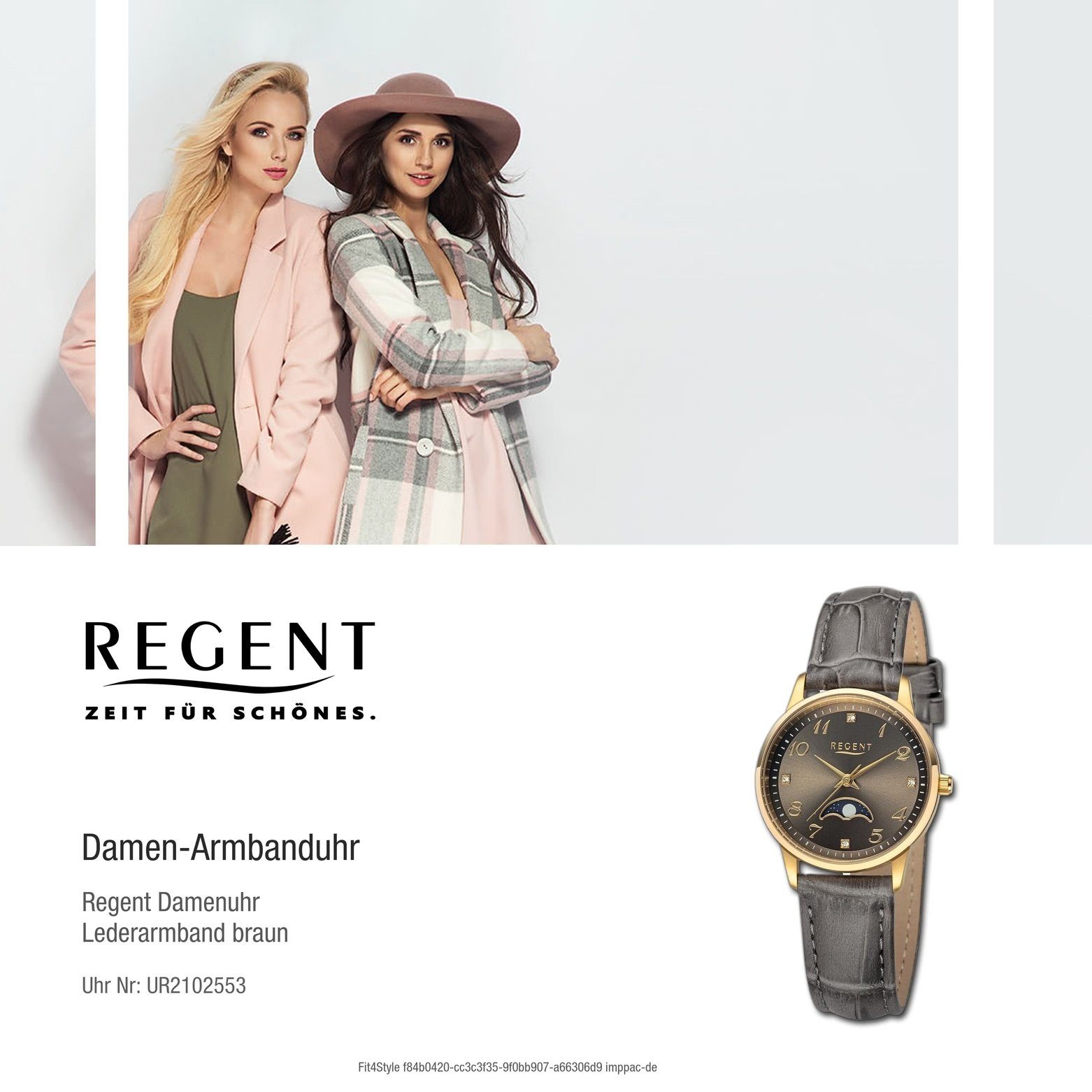 Armbanduhr Damen groß 31,5mm), extra Regent (ca. Analog, Quarzuhr Regent Lederarmband Damen rund, Armbanduhr