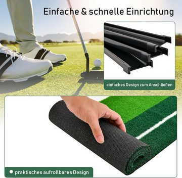 KOMFOTTEU Puttingmatte, Golftrainermatte mit 2 Löchern & Autorückkehr