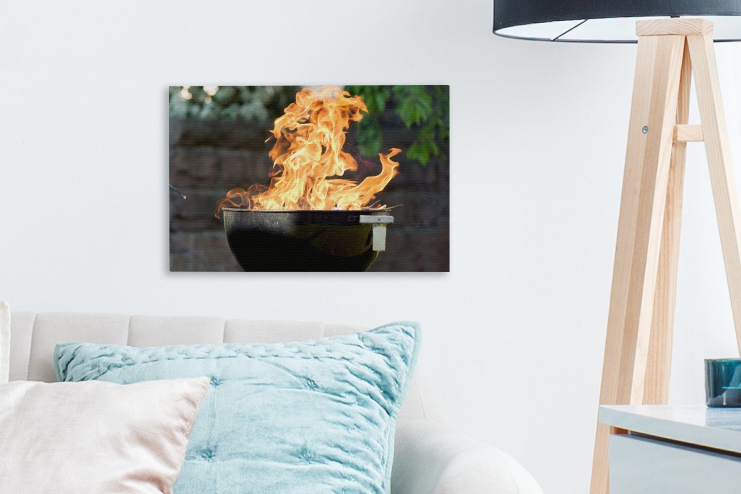 St), Flammen Grill, Leinwandbilder, Wandbild OneMillionCanvasses® Wanddeko, Aufhängefertig, (1 cm 30x20 einem Leinwandbild von