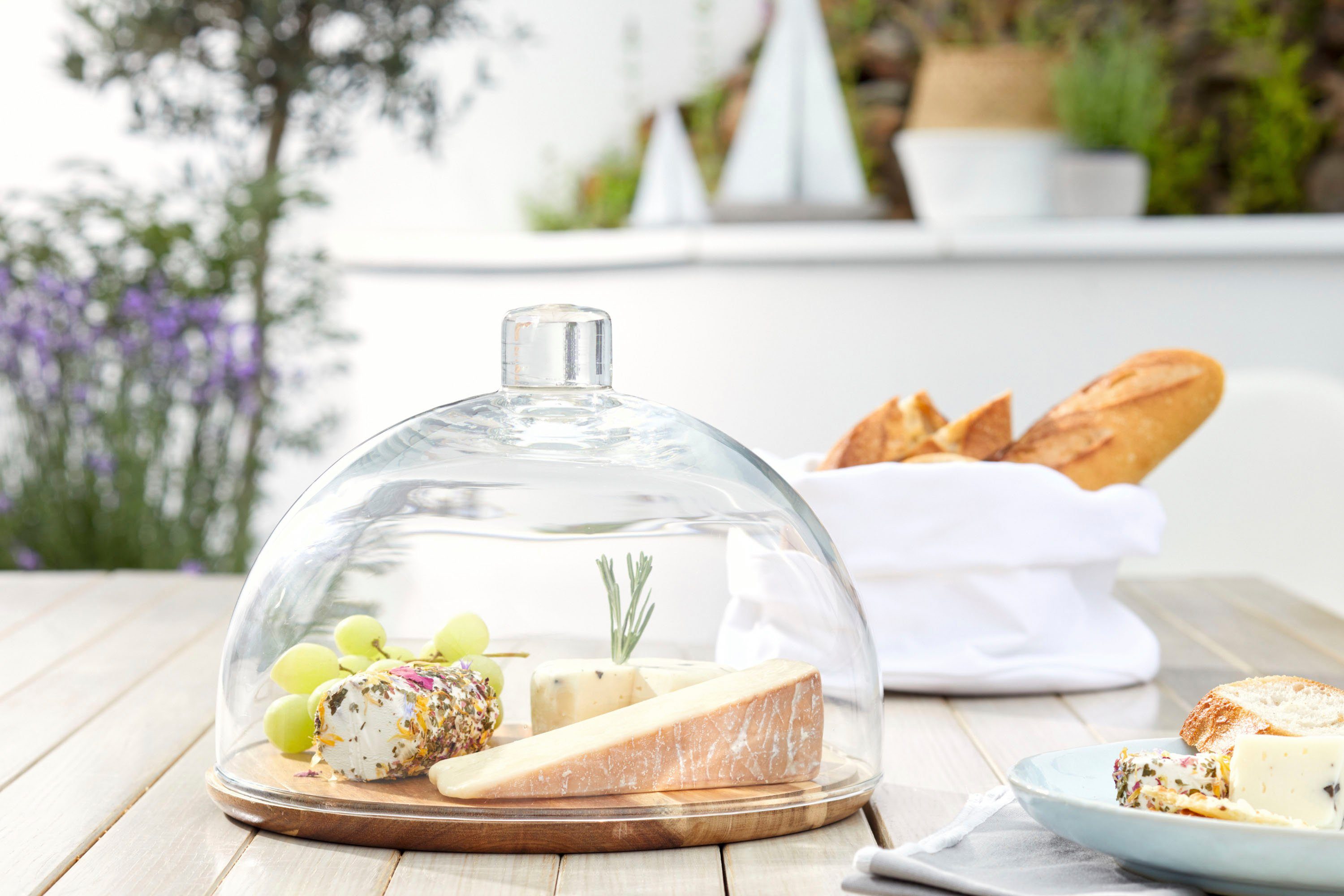 LEONARDO Servierplatte CUCINA, Glas, Massivholz, (Set), Holzkäseplatte/Glasglocke, handgefertigtes Unikat