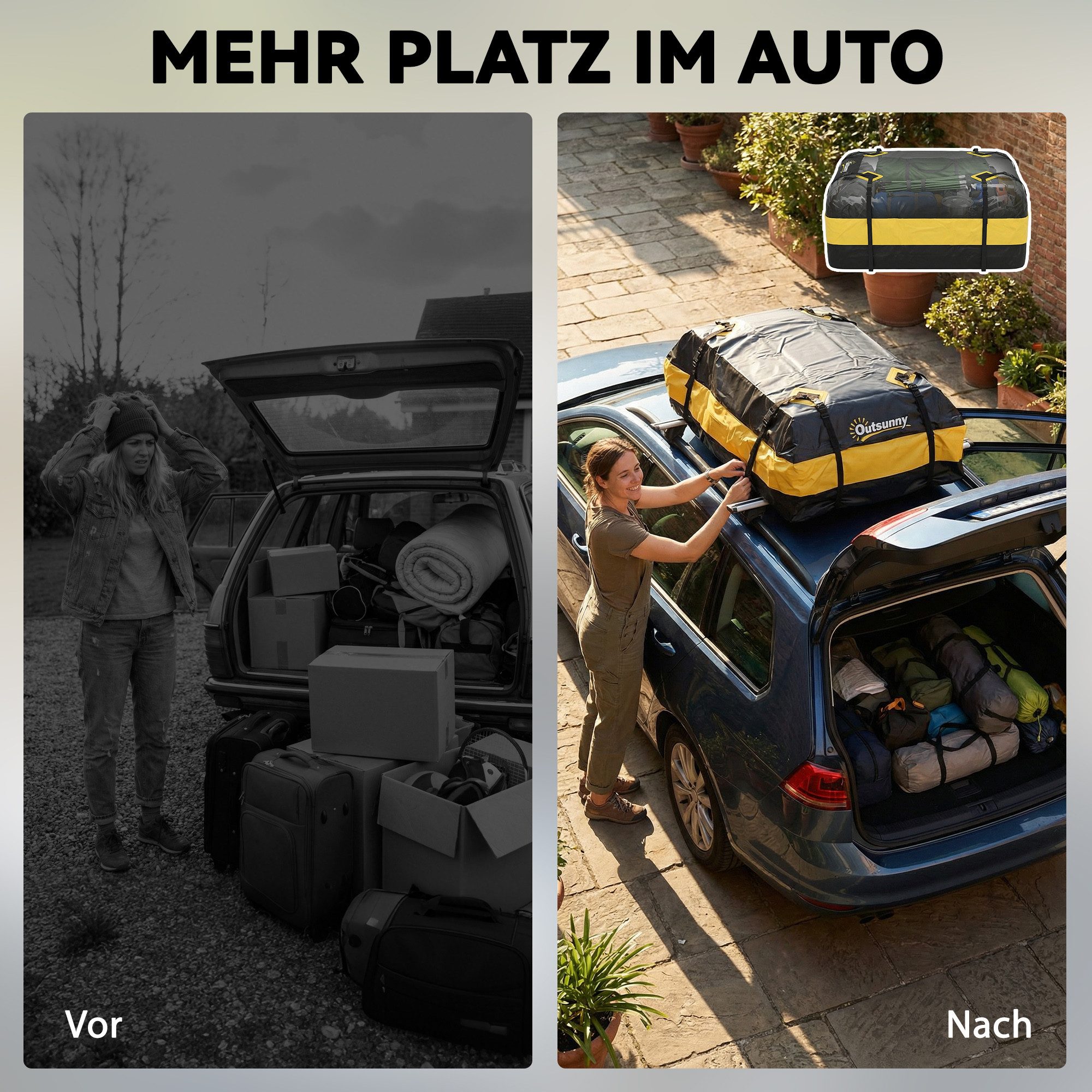 Outsunny Dachbox Auto Gepäckbox mit 8 Verstärkte Gurte Rutsch-Matte Türhaken, (425L Autodach-Tasche, 1-St., Wasserdicht Dachgepäckträger Tasche), für alle Fahrz – Bild 4 von 5