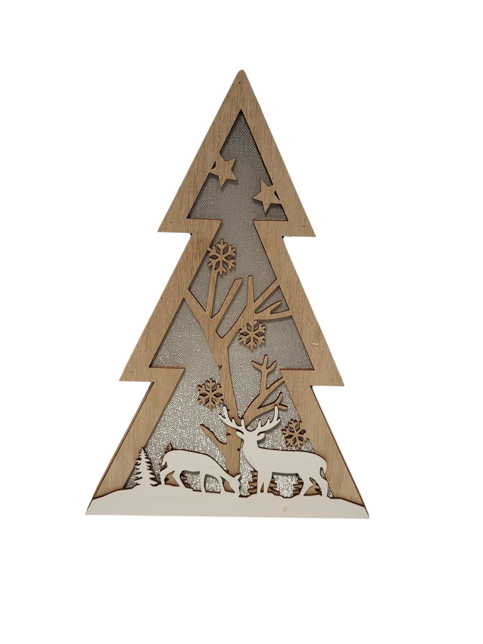 HSE24 LED-Dekofigur LED Weihnachtsbaum mit Rentier aus Holz – 30 x 21 x 3 cm