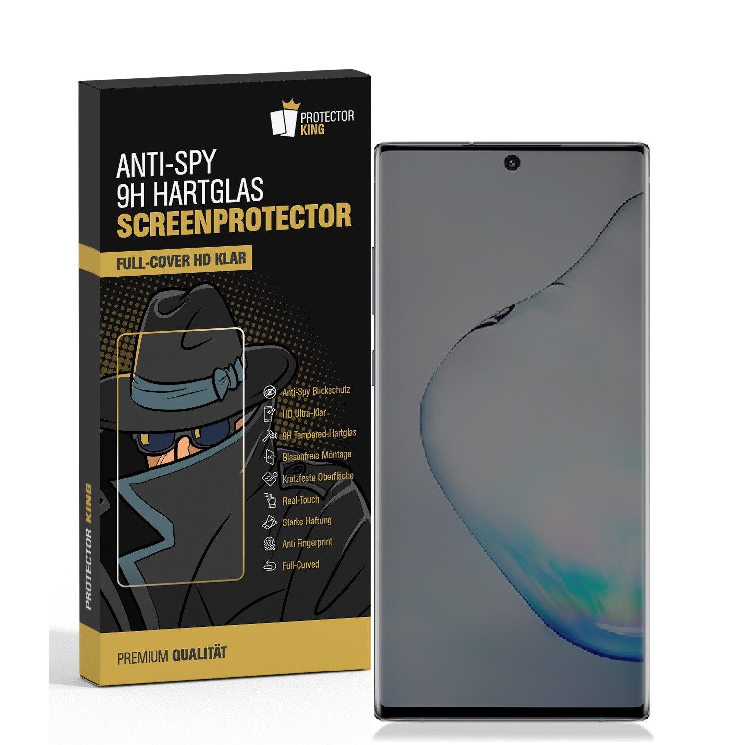 Protectorking Schutzfolie 1x Blickschutz 9H Panzerglas für Samsung Galaxy Note 10 Plus Anti-Spy, (1-Stück), Displayschutz, Schutzglas ANTI-SPY PRIVACY BLICKSCHUTZ 9H Härte