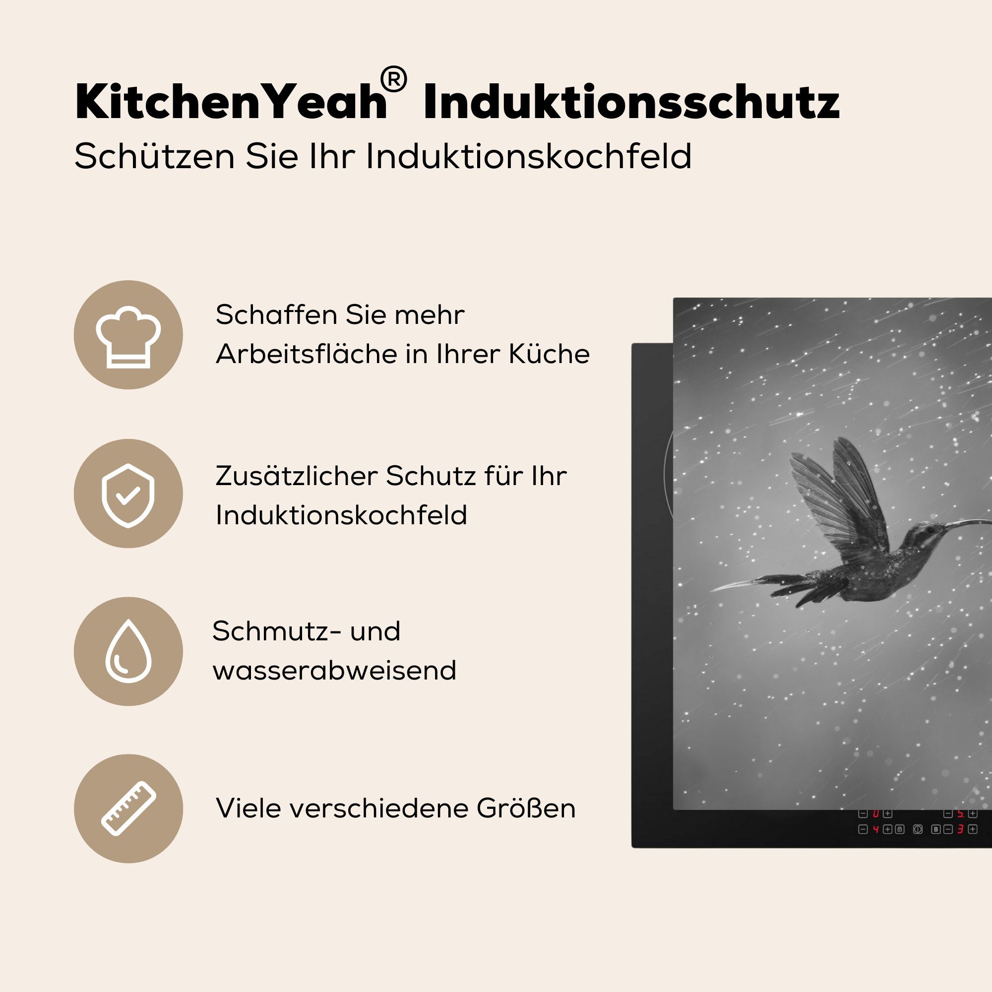 Kolibri Schutz Natur Rica MuchoWow Induktionskochfeld von Vinyl, Costa cm, Ceranfeldabdeckung Regen tlg), Herdblende-/Abdeckplatte küche, der 81x52 in im (1 weiß, in für schwarz die und