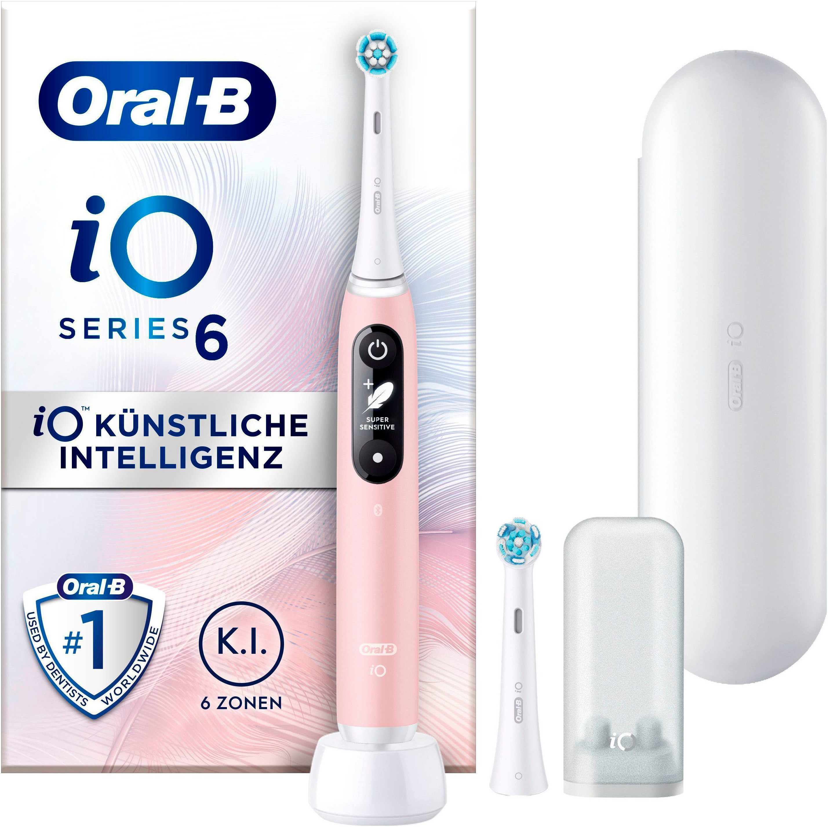 Oral-B Elektrische Zahnbürste iO Series 6, Aufsteckbürsten: 2 St., Magnet-Technologie, Display & Reiseetui