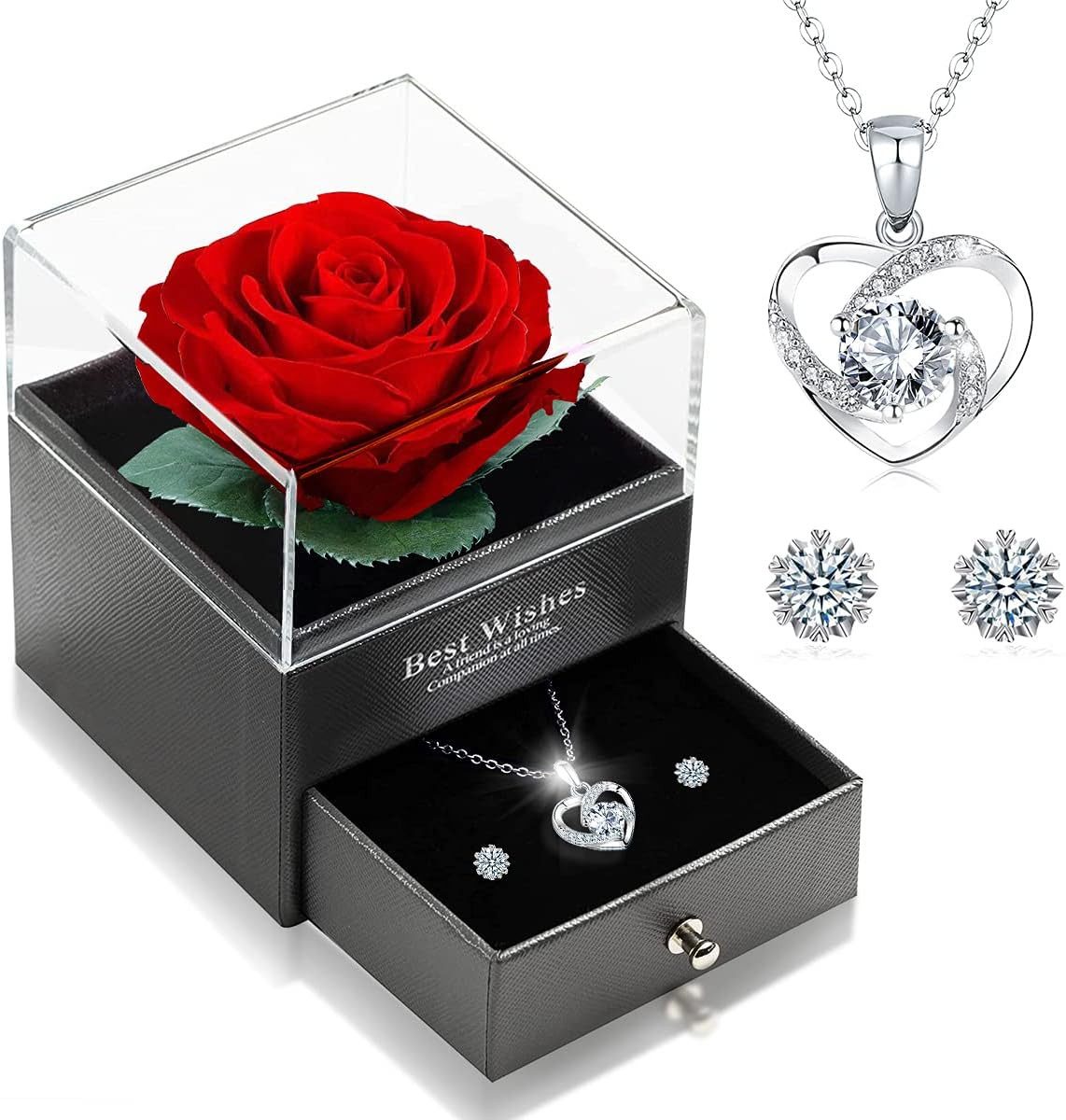 Schmuckset Schmuckset Ewige Rose mit Herz Halskette und Ohrringe