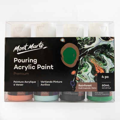 Mont Marte Bastelfarbe PREMIUM Pouring Acrylfarbe, Gieß-Acryl, je 4 x 60 ml, diverse Sets, Untereinander vermischbar & Bereits mit Pouring Medium vorgemischt