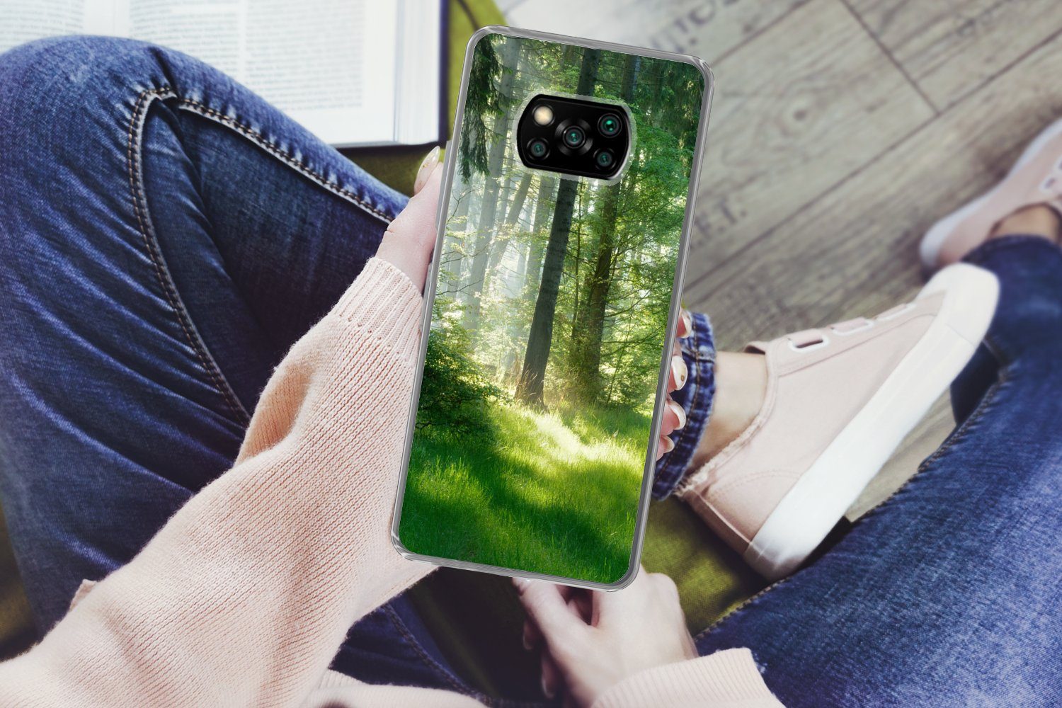 MuchoWow Handyhülle für Xiaomi Poco X3 Pro Natur - Bäume - Wald - Grün - Sonne - Gras - Pf, Phone Case, Silikon, Schutzhülle Dünn