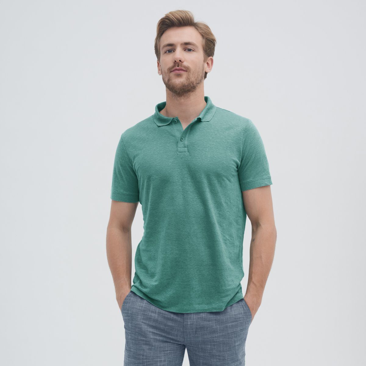 LIVING CRAFTS Poloshirt OLE Sommerliches Polo-Shirt aus Leinen Reef Waters