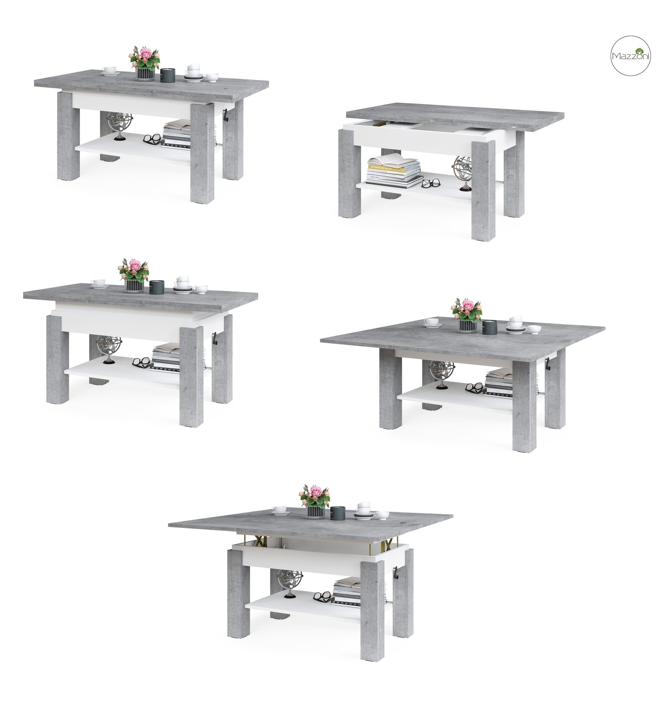 designimpex Couchtisch Design Brawo Tisch Arbeitstisch höhenverstelbar aufklappbar