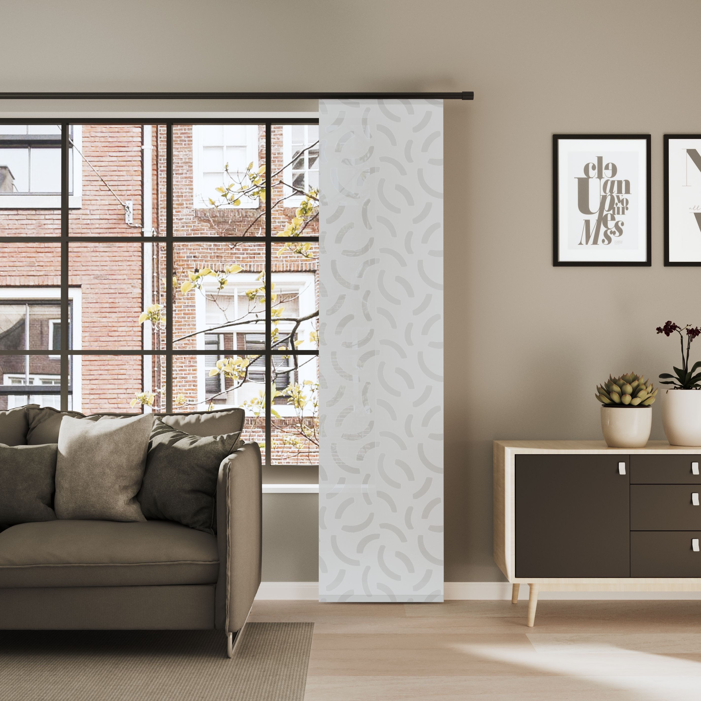 Neutex for you! Schiebegardine CASALI (1 St), Paneelwagen, halbtransparent, Allover-Muster aus zeitlosen Halbkreisen