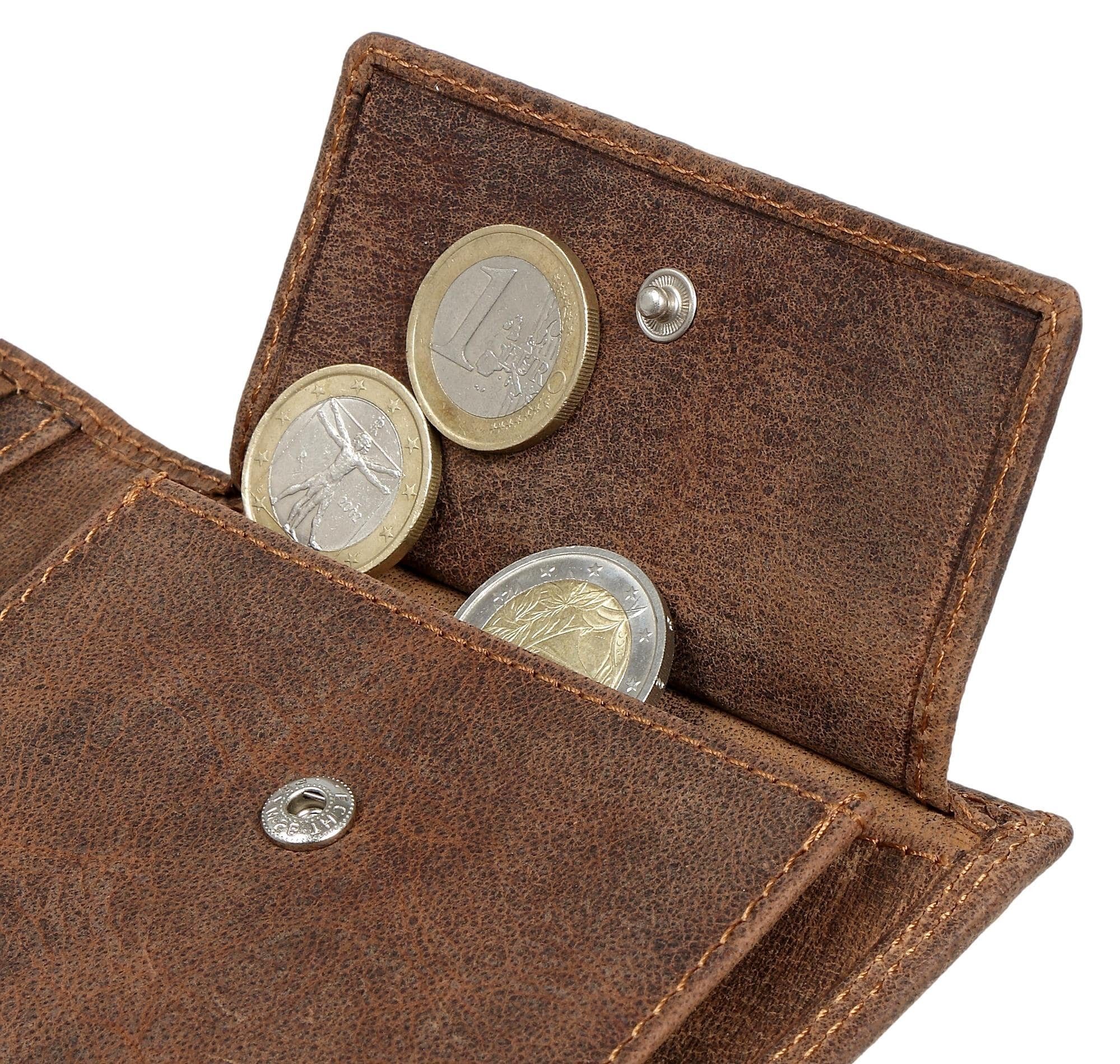 8005 9 Braun-Vintage Vintage Geldbörse Herren klassisches Modell Portemonnaie RFID-Schutz mit und Braun Echtleder, Brown Kartenfächern Bear aus D