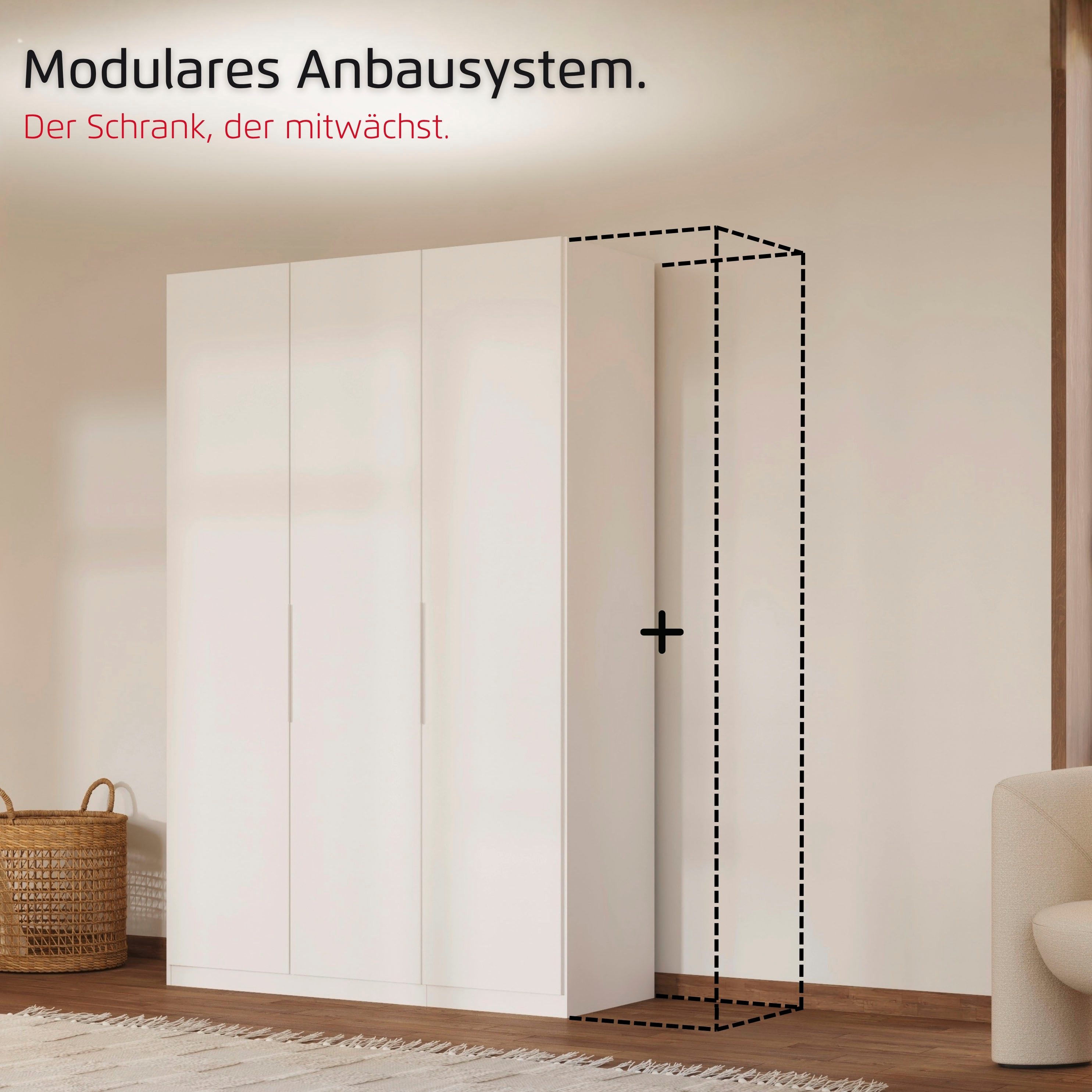 rauch Kleiderschrank Schrank Möbel Schlafzimmer Garderobe Kinderzimmer WELTNEUHEIT TYNDA (3 Ausstattungsvarianten - Breiten 47-405 cm, Höhen 187/212/231 cm) PATENTIERTES SCHNELLMONTAGESYSTEM, Soft-Close-Funktion MADE IN GERMANY