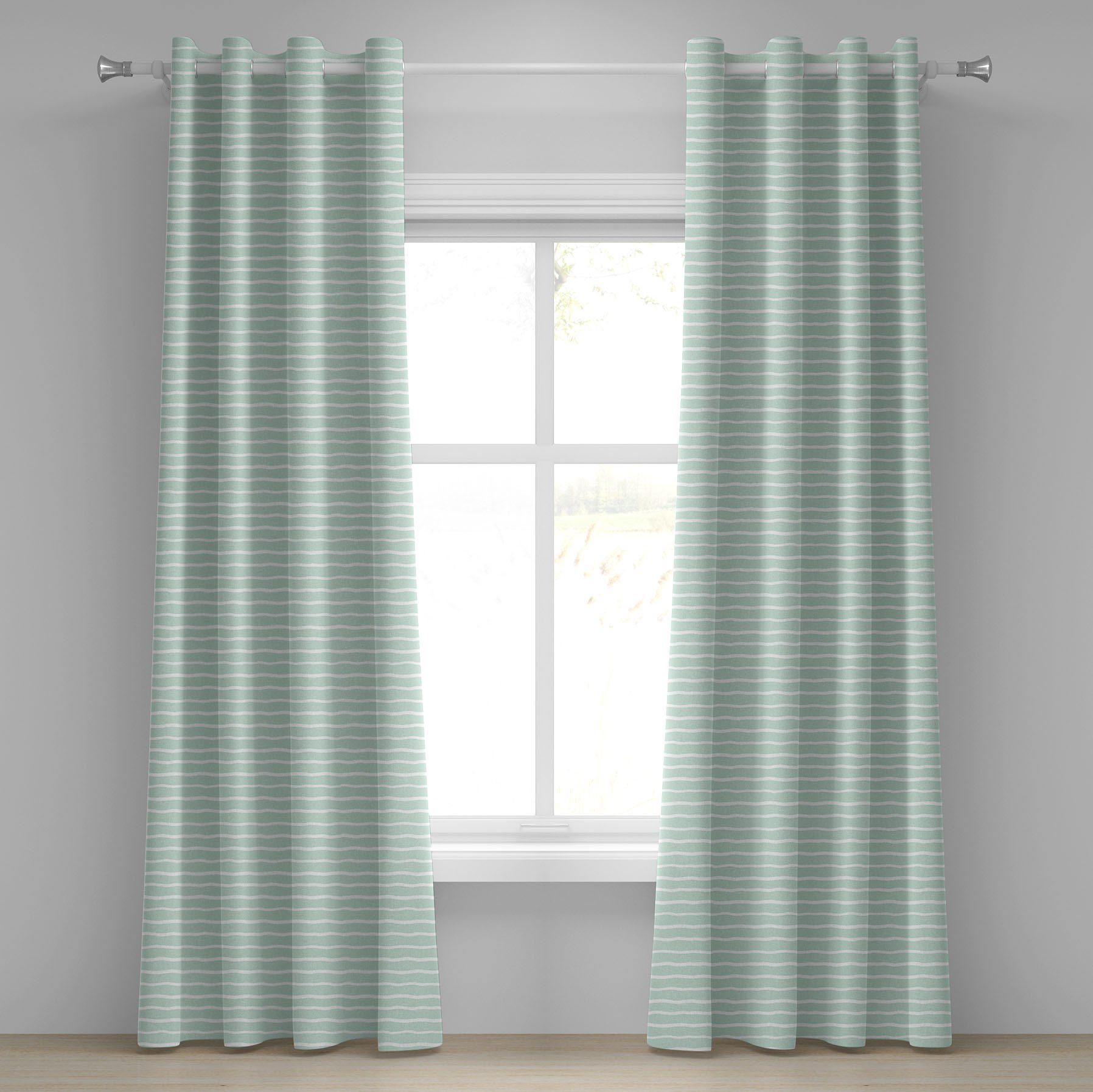 Gardine Dekorative 2-Panel-Fenstervorhänge für Schlafzimmer Wohnzimmer, Abakuhaus, Minimalist Gewellte Linien weiße gestreifte