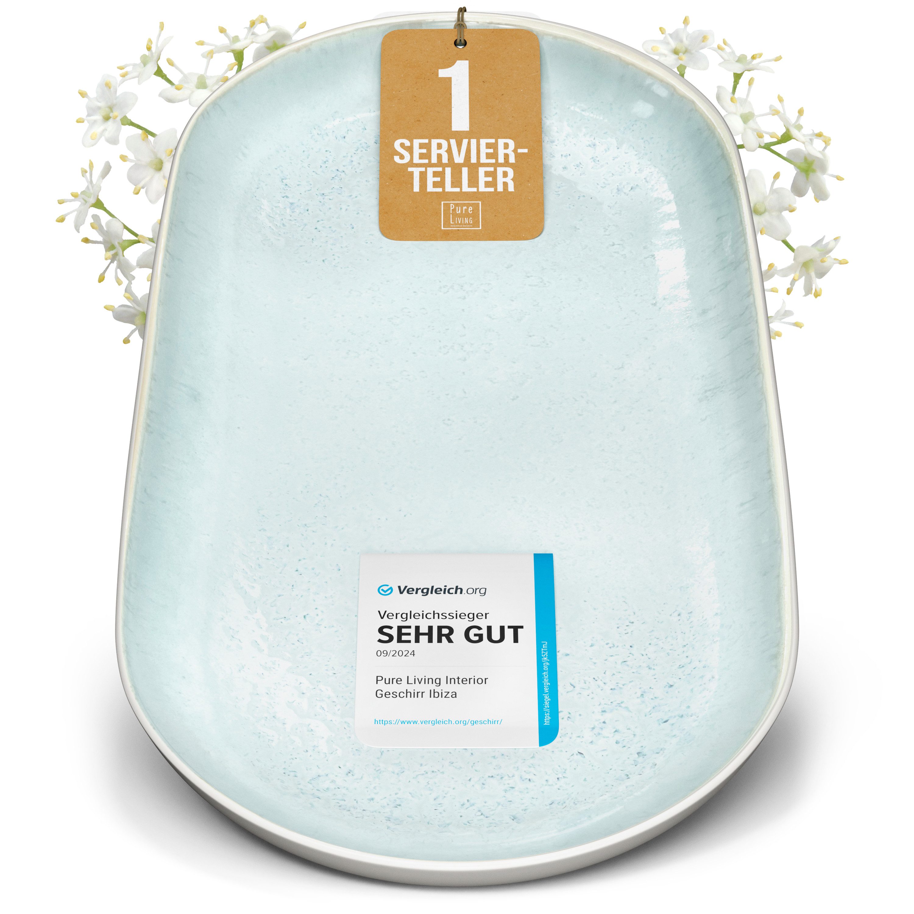 PURE LIVING INTERIOR DESIGN Geschirr-Set Pure Living Servierplatte »Ibiza«, oval, Steingut, Blau-Beige (1-tlg), 1 Personen, Steingut