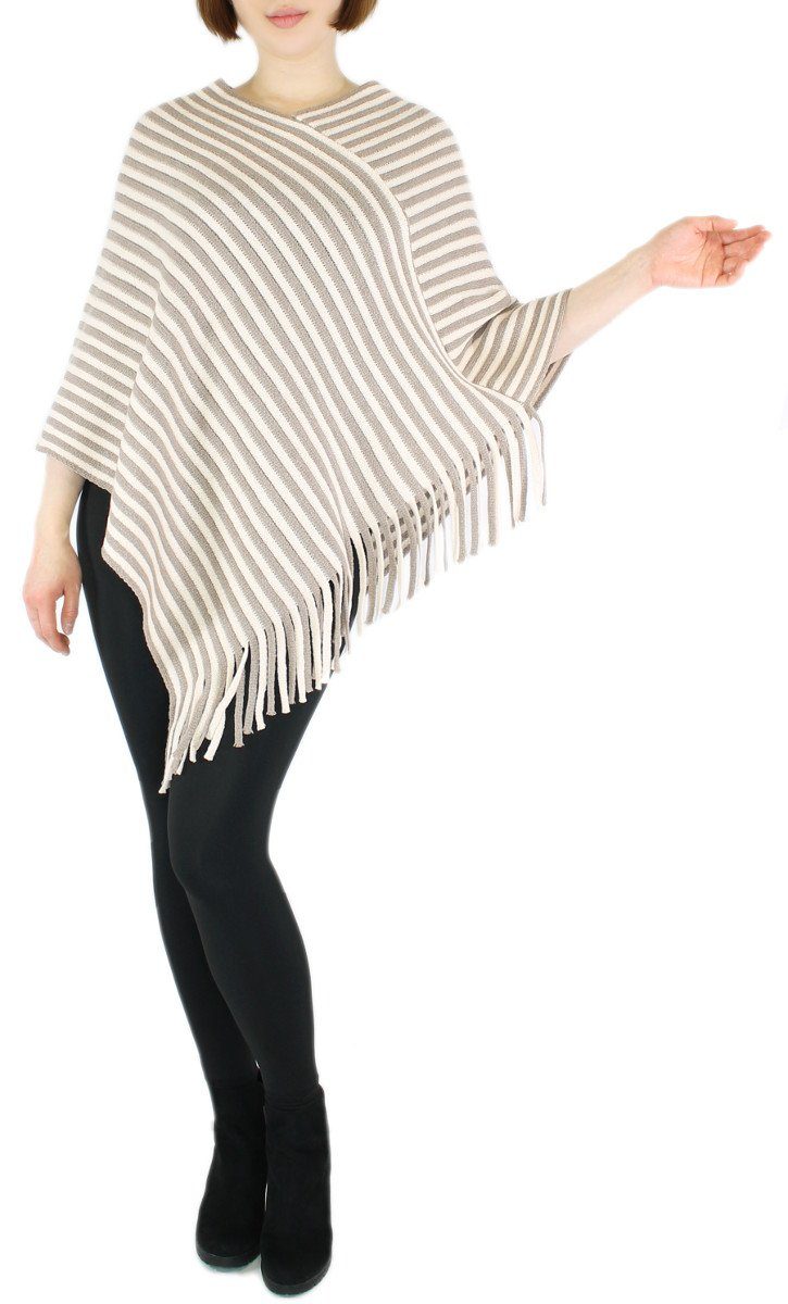 dy_mode Strickponcho Damen Fransenponcho Gestreift Überwurf günstig online kaufen
