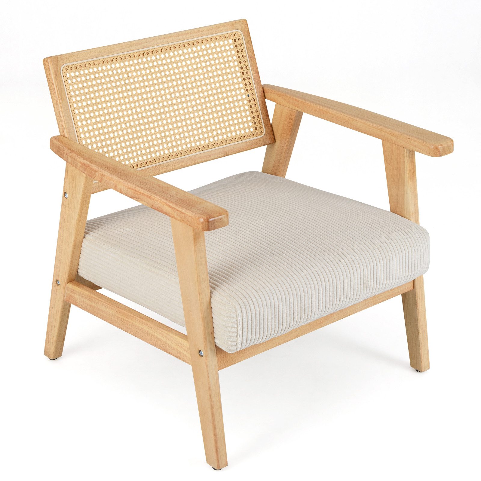 COSTWAY Relaxsessel, mit Rattan-Rückenlehne&Kissen, gepolstert, Holz günstig online kaufen