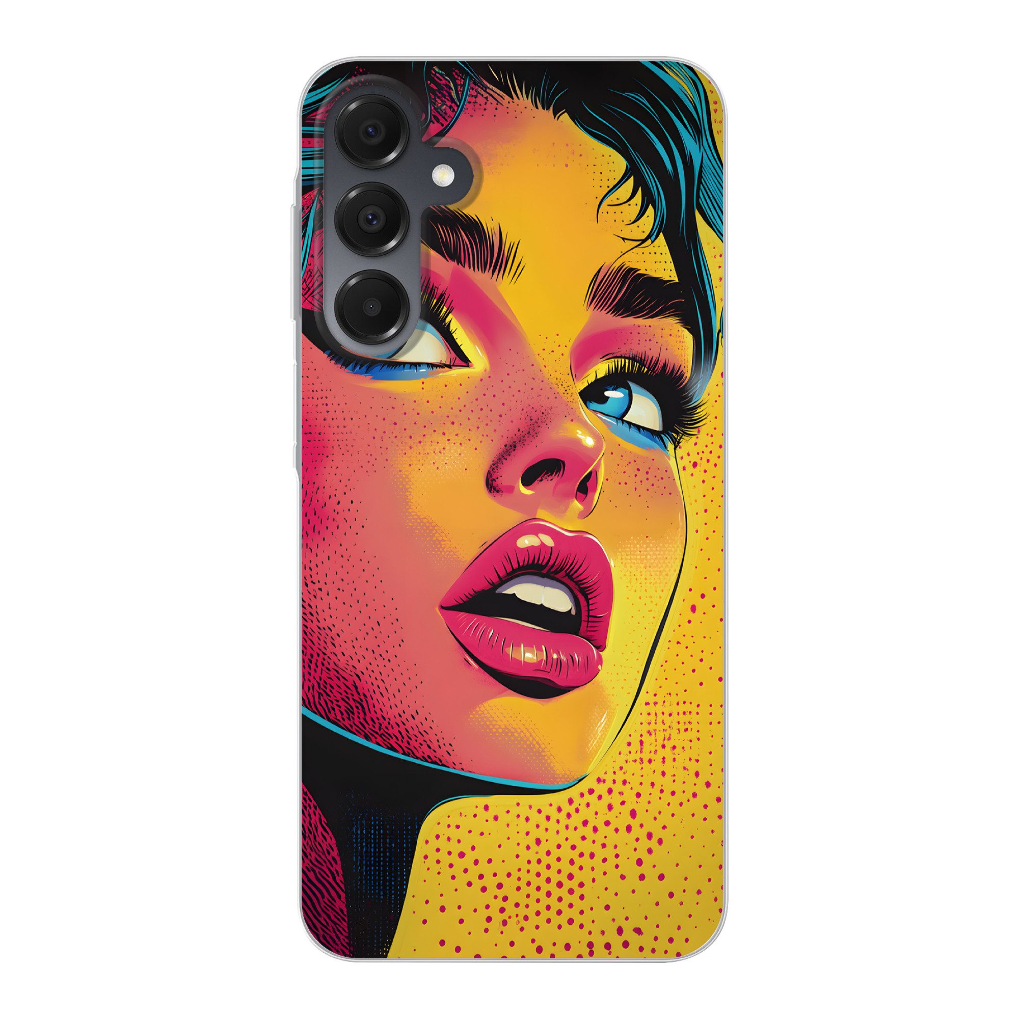 MuchoWow Handyhülle für Samsung Galaxy A16 5G Nahaufnahme - Frauengesicht - Tupfen - Gelb, Phone Case, Silikon, Schutzhülle Dünn