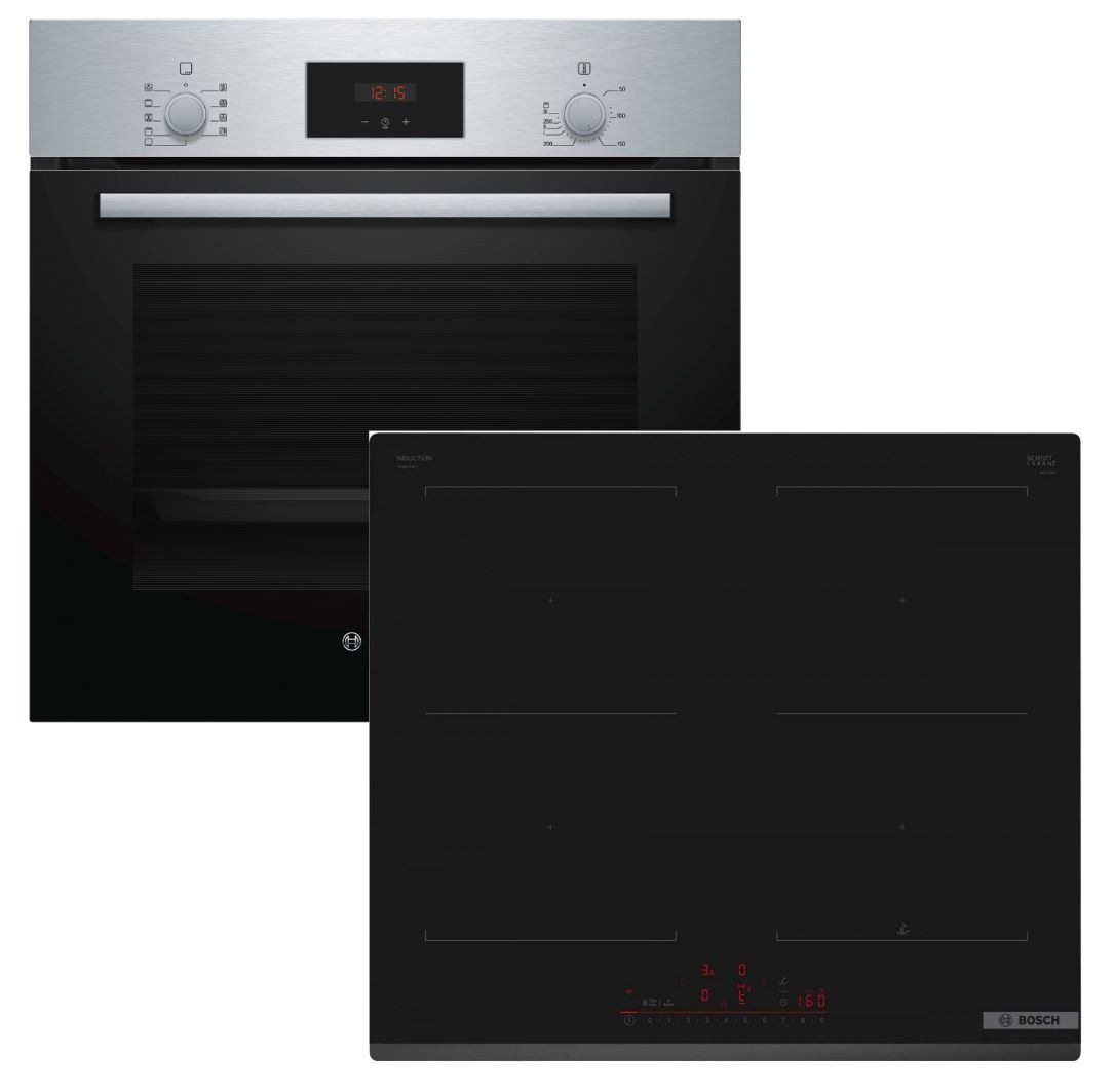 BOSCH Backofen-Set Schnellaufheizung Auszug + Induktionskochfeld DirectSelect autark 60cm