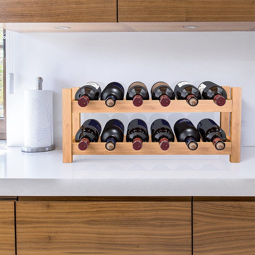 Homfa Weinregal, aus Bambus für 12 Flaschen Flaschenregal 60 x 24 x 25cm günstig online kaufen