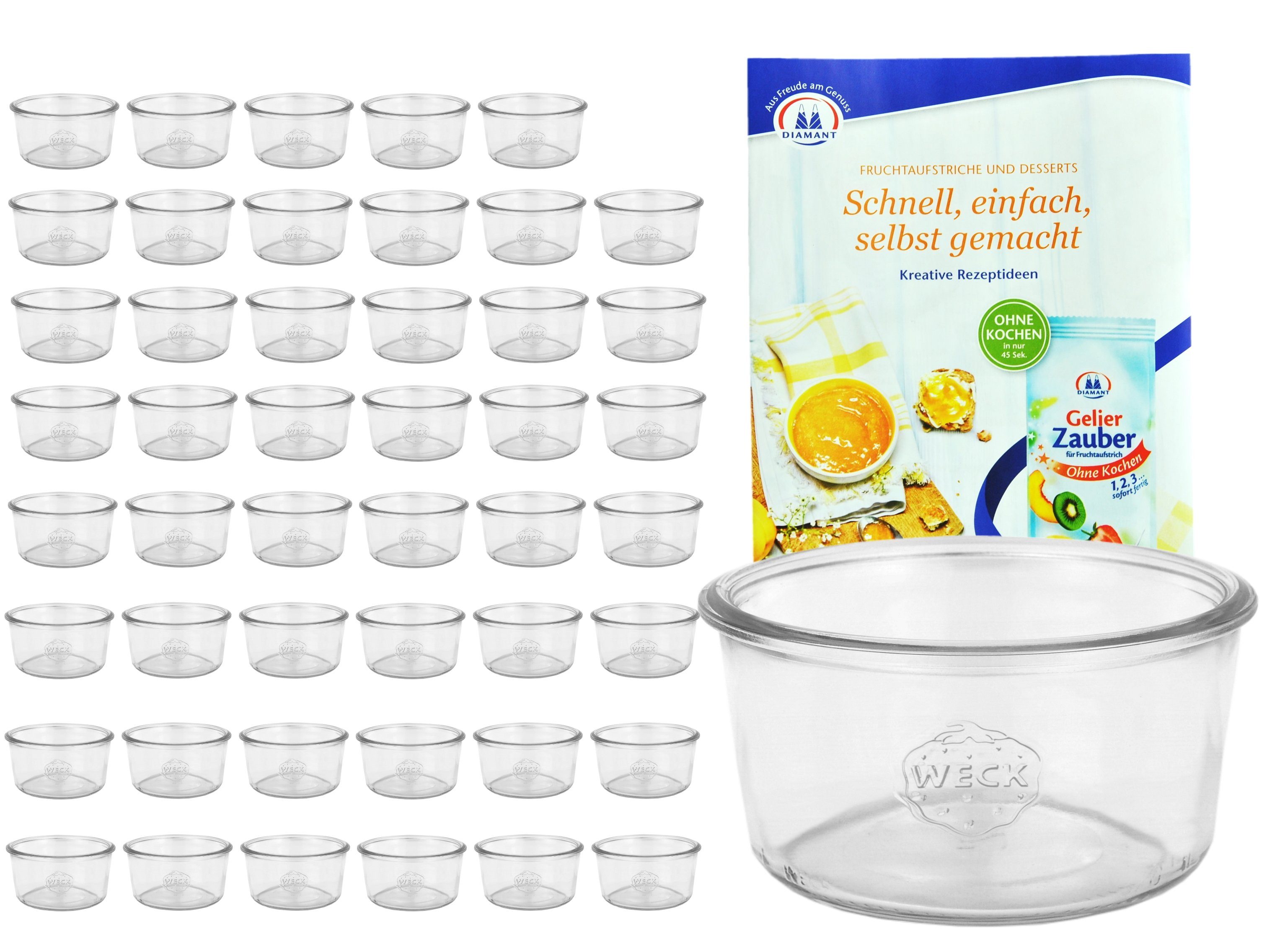 MamboCat Einmachglas 48er Set Weck Gläser 50ml Sturzgläser incl. Gelierzauber Rezeptheft, Glas