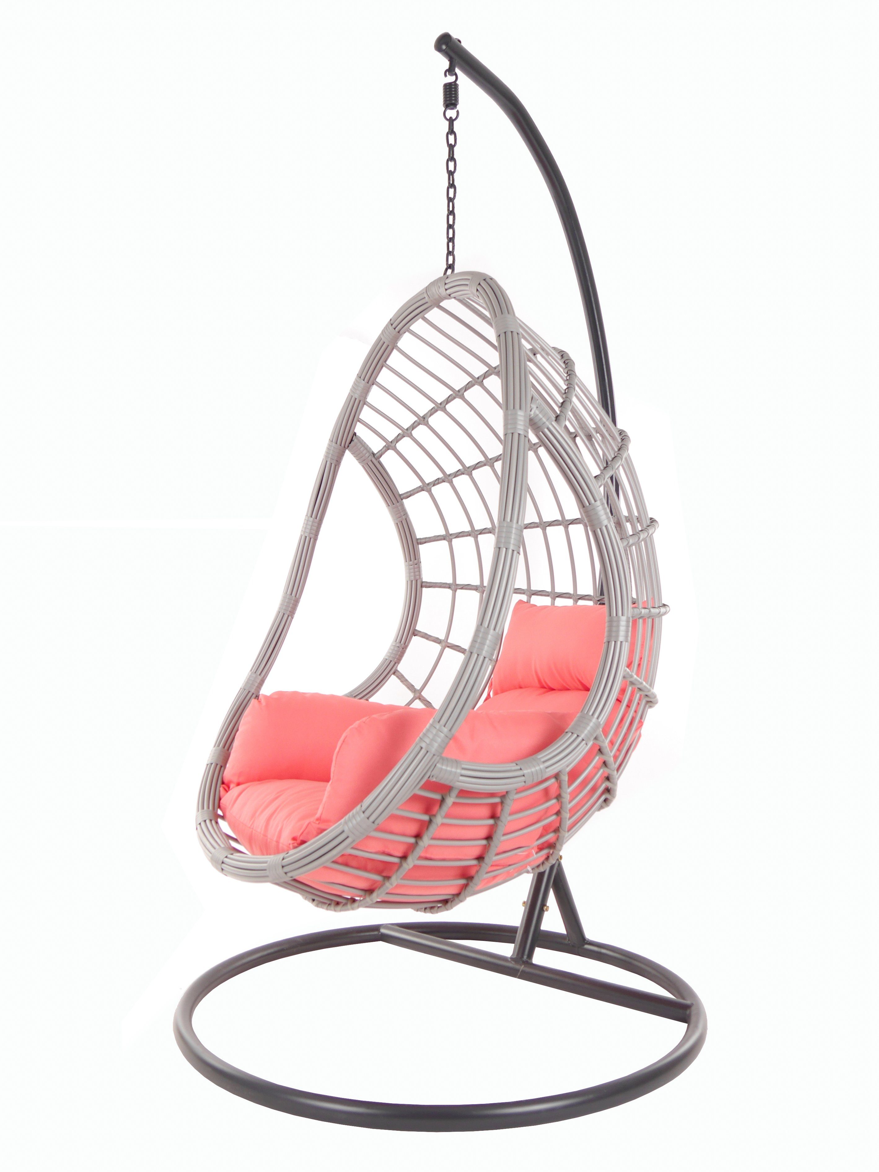 KIDEO Hängesessel PALMANOVA lightgrey, Schwebesessel mit Gestell und Kissen, Swing Chair, Loungemöbel coral (3400 coral)