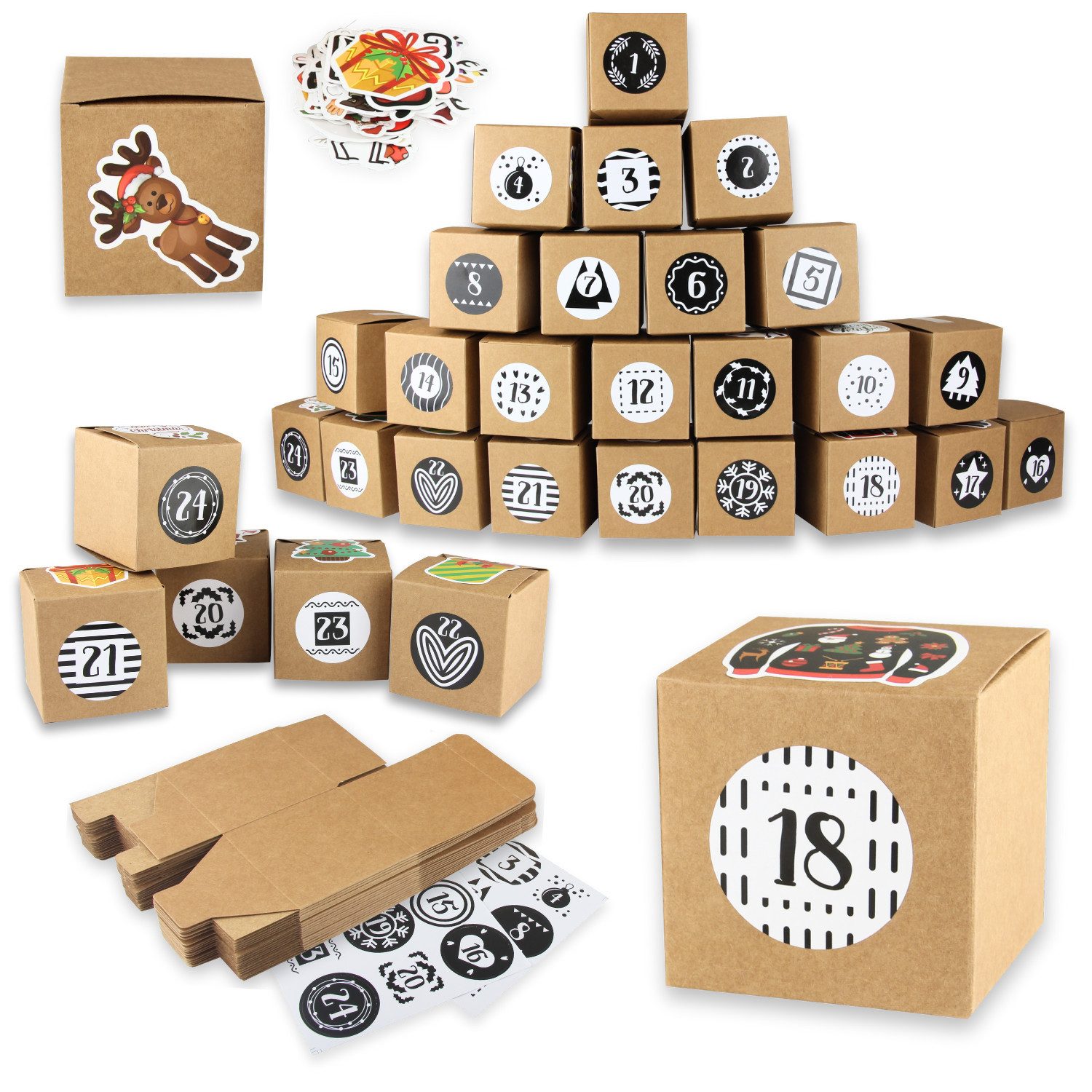 Fomax DIY-Adventskalender Kartons zum selber basteln, 24 elegante Kartons