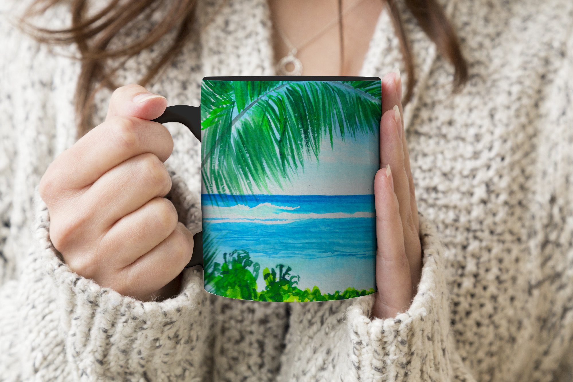 Meer Strand Farbwechsel, Zaubertasse, Pflanze, - Teetasse, MuchoWow Kaffeetassen, Tasse Geschenk Keramik, -