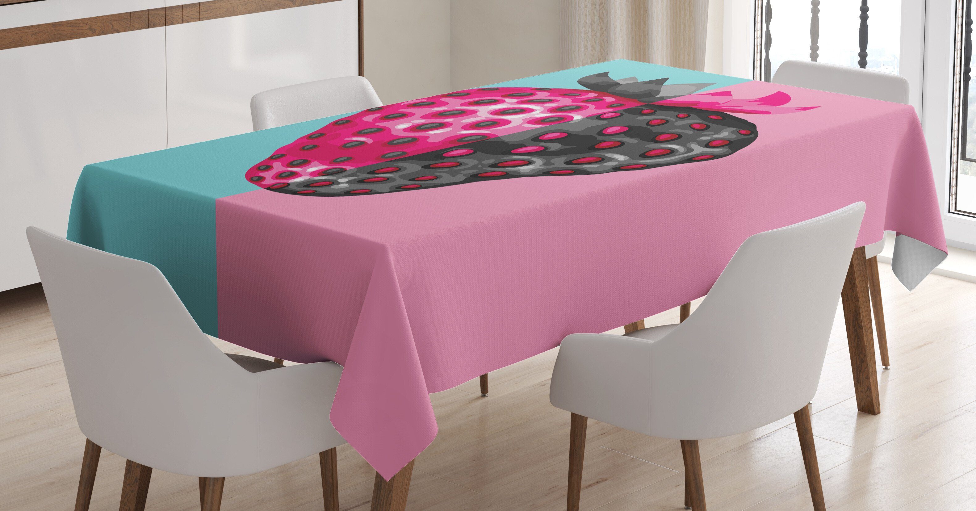 Abakuhaus Tischdecke Farbfest Waschbar Für den Außen Bereich geeignet Klare Farben, Obst Abstrakt Erdbeere Motiv
