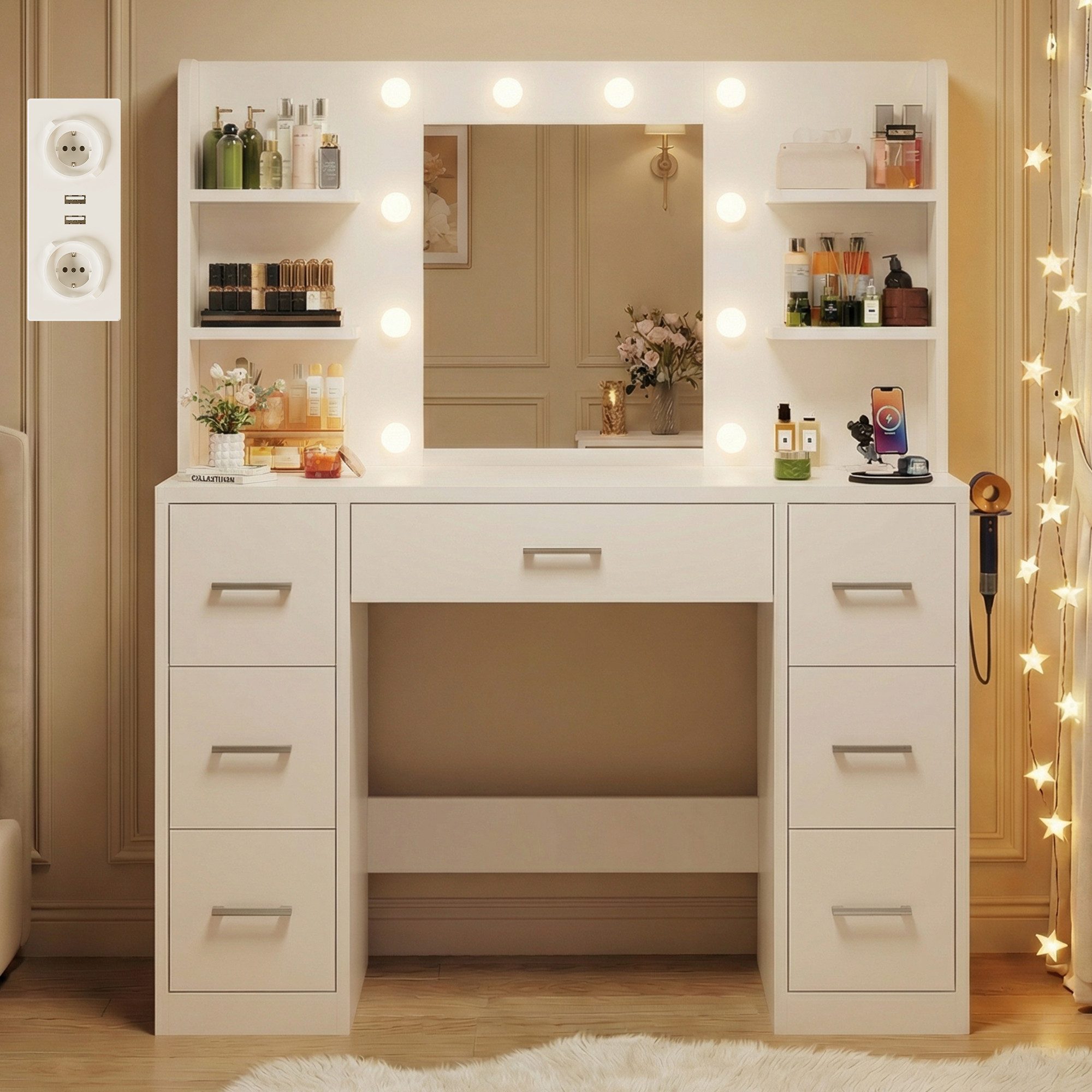 Furnicopia Schminktisch 110*40*137CM Frisiertisch mit 2 SUB 2 Steckdosen (M günstig online kaufen