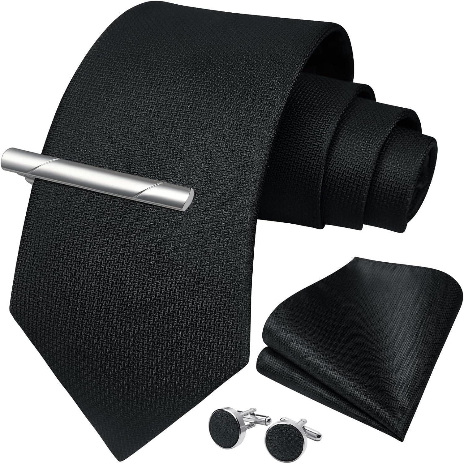 LuxusKollektion Krawatte Krawatte Herren Hochzeit Einstecktuch Manschettenknöpfe Schwarz-2