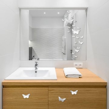 HIBNOPN 3D-Wandtattoo Schmetterling Wanddeko 3D Spiegel Aufkleber Acryl Silber 60 Stück (60 St)