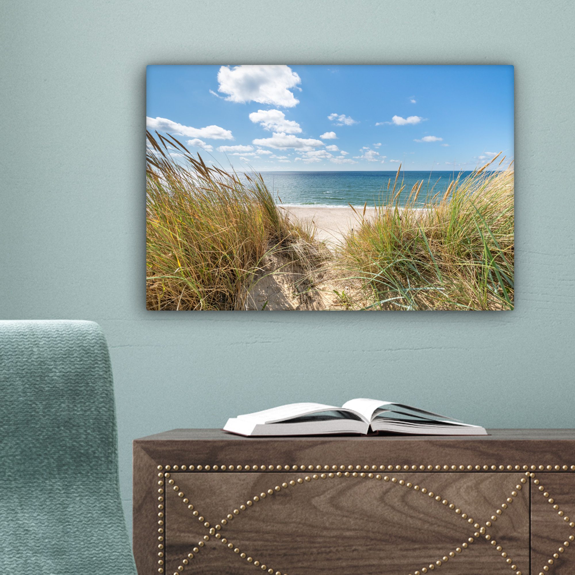 OneMillionCanvasses® Leinwandbild Düne - Gras - Meer - Strand, Fotodruck (1 St), Leinwand Bilder Klein, Wand Dekoration Aesthetic 30x20 cm – Bild 5 von 5
