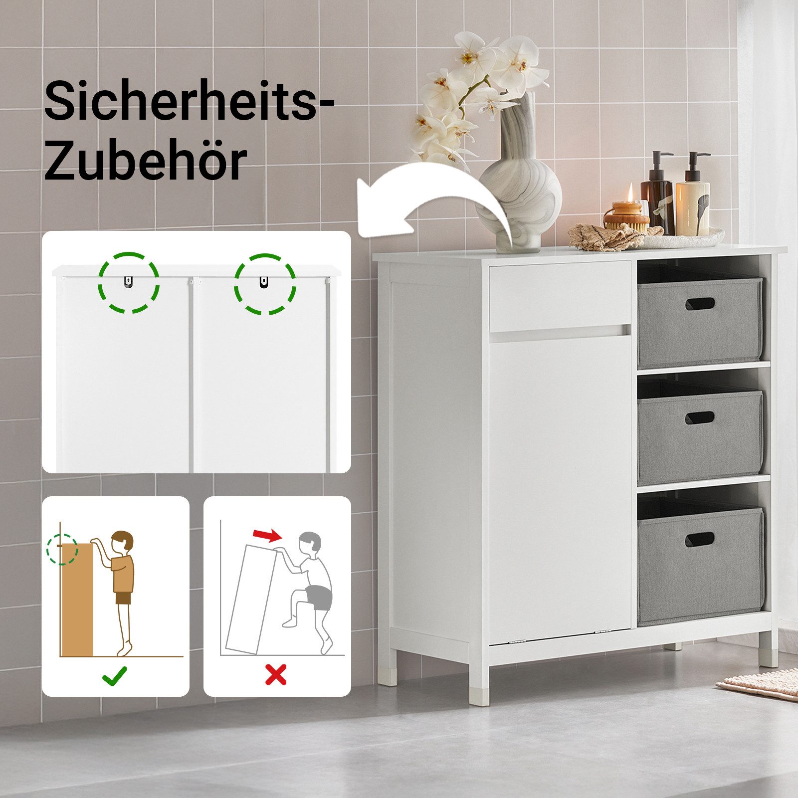 SoBuy Wäscheschrank BZR77, Badezimmerschrank mit Wäschekorb, Badschrank Badmöbel mit ausklappbarem Wäschesäcken, Wäschetruhe, für kleine Räume, Bad – Bild 4 von 5