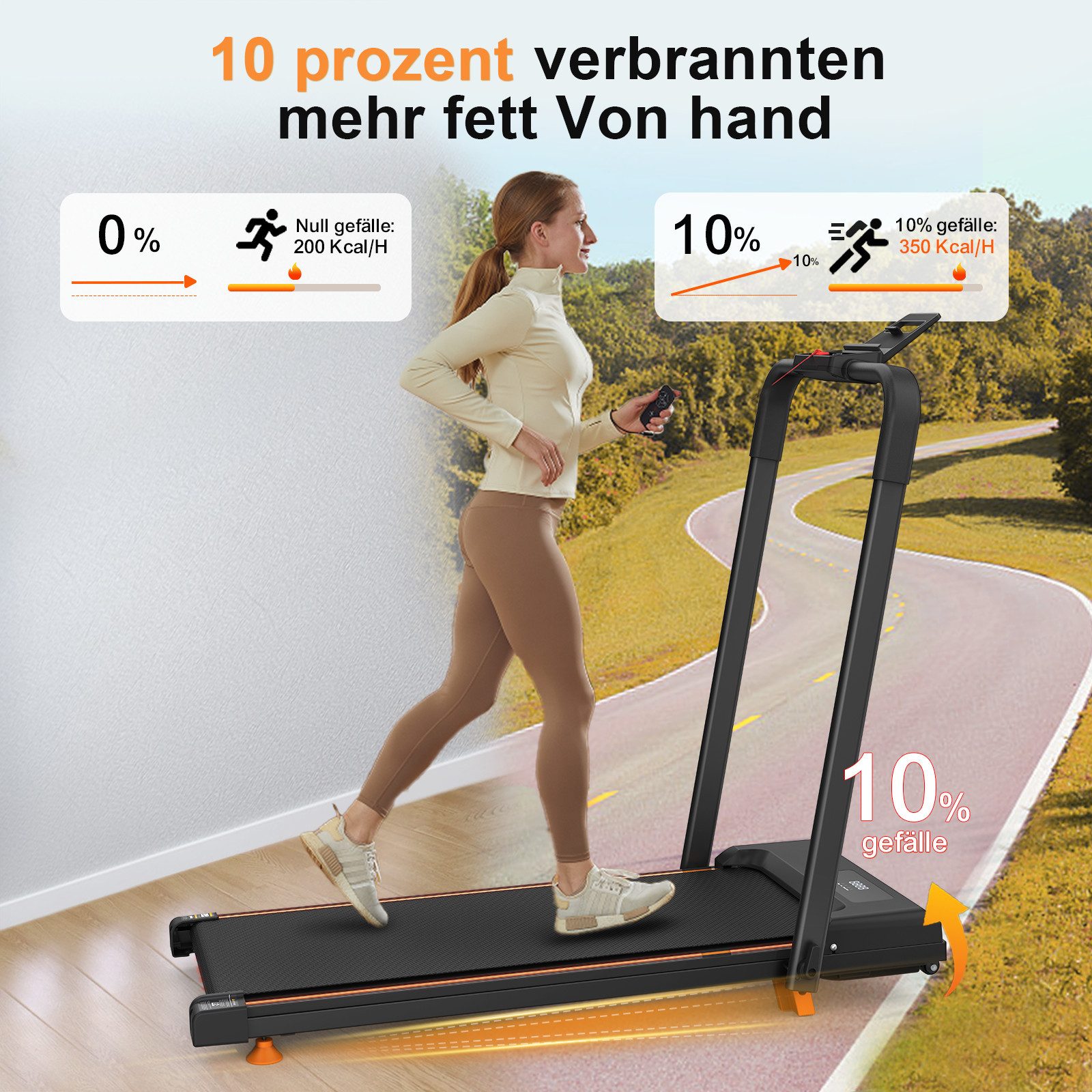 Blossom Laufband Laufband Zuhause 2-in-1 Walking Pad mit Steigung 10%, 120KG Tragkraft (Desktop Laufband elektrisch), Büro Laufband klappbar, APP Bluetooth, 1–12 km/h Heimtrainer