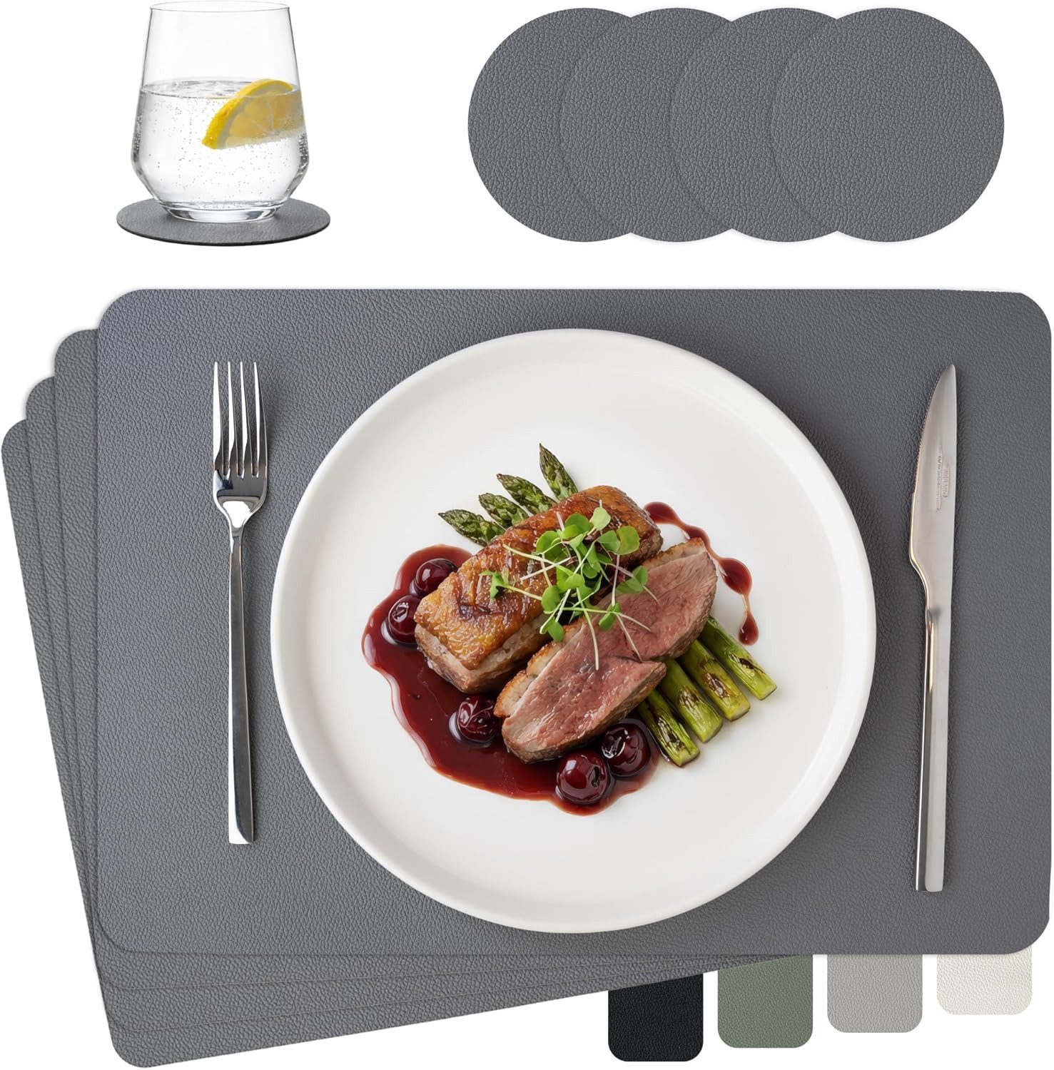 MiaMio Platzset Tischsets Set 8-teilig 43x30 cm Lederoptik, (Set, 8-St., 4 Platzsets, 4 Glasuntersetzer), abwaschbar