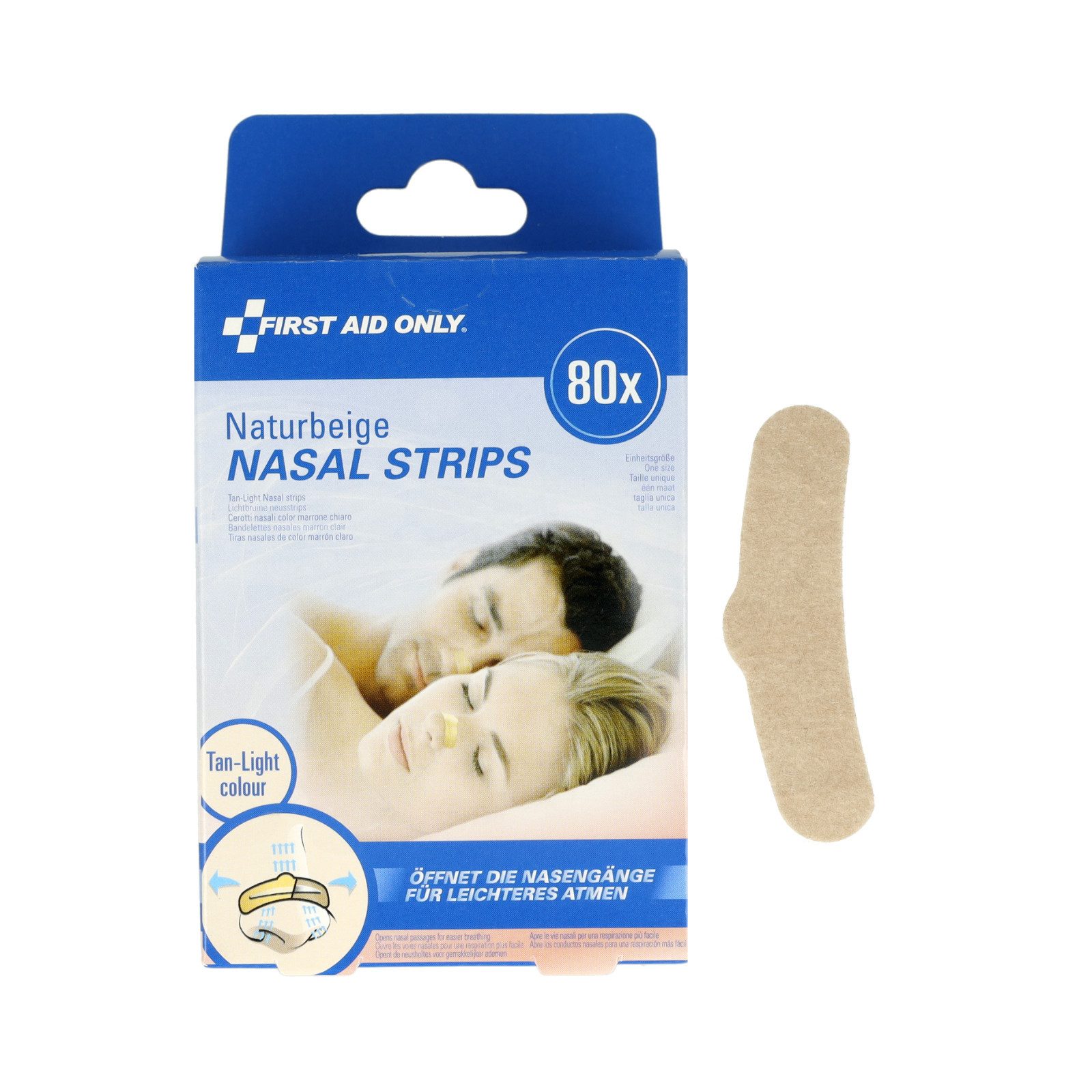 FIRST AID ONLY® Nasenpflaster Nasal Strips Naturbeige 80 Stück, Anti Schnarch Nasenpflaster (Vorteilspack, 80 St), Einheitsgröße 61 x 19 mm