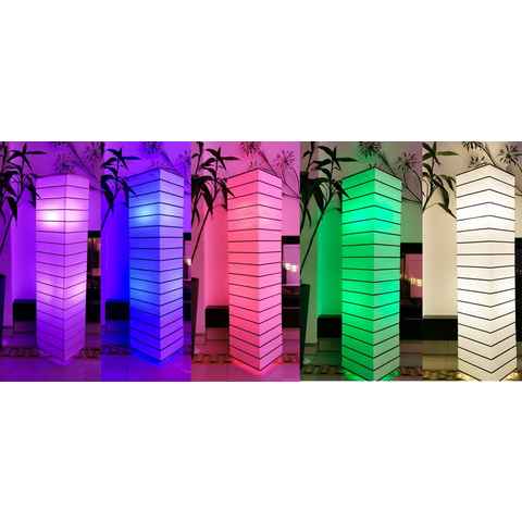TRANGO LED Stehlampe, 1214RGB LED Standlampe *EUROPA* Reispapierlampe mit Bambus Deko-Stäben Weiß Eckig *HANDMADE* inkl. 2x E14 LED Leuchtmittel - Multi Color Farbwechsel Farbsteuerung & warmweiß per Fernbedienung - Höhe ca. 125cm - Wohnzimmer Lampe, Reispapier Lampenschirm – Stehleuchte