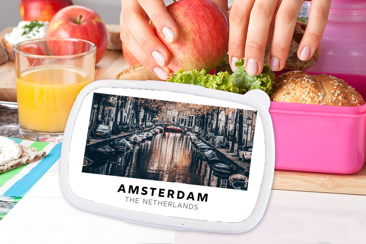 (2-tlg), Brotbox Mädchen, - Amsterdam Erwachsene, Niederlande Wasser, Kinder, Kunststoff, für MuchoWow rosa Snackbox, Brotdose Lunchbox - Kunststoff