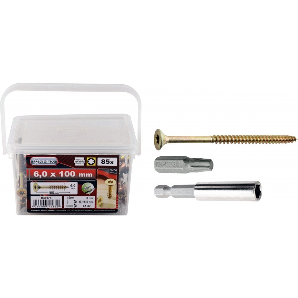 Connex Schrauben- und Dübel-Set Universalschrauben 6,0 x 100 mm 85 Stück
