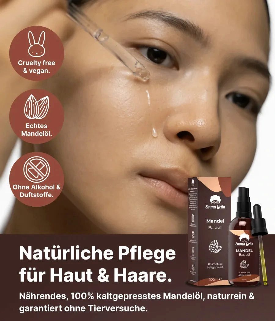 Emma Grün Körperöl Bio Mandelöl Kaltgepresst 100ml [100% REIN], Kaltgepresst, Unraffiniert, Babyöl, Für die tägliche Hautpflege