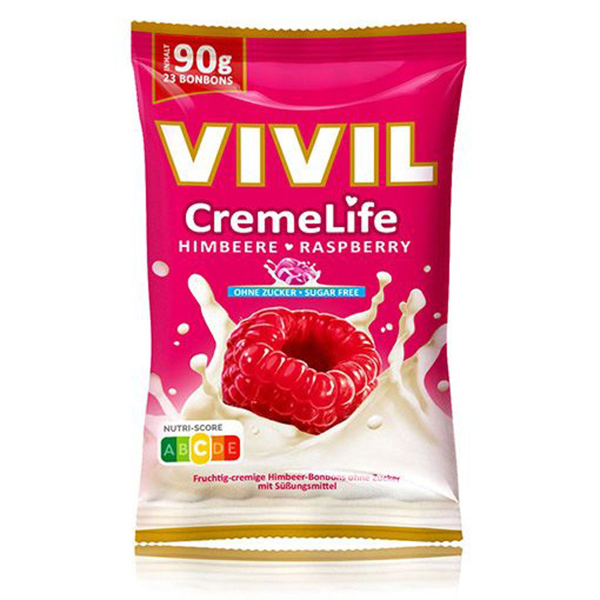 VIVIL Süßigkeit, Vivil Creme Life Himbeere fruchtige Lutschbonbons zuckerfrei 90g