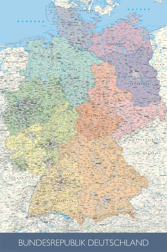 Grösse - Poster 1/1 61x91,5 Maßstab: Plakat - Poster - Landkarten cm Politische Druck empireposter Mio. Deutschlandkarte