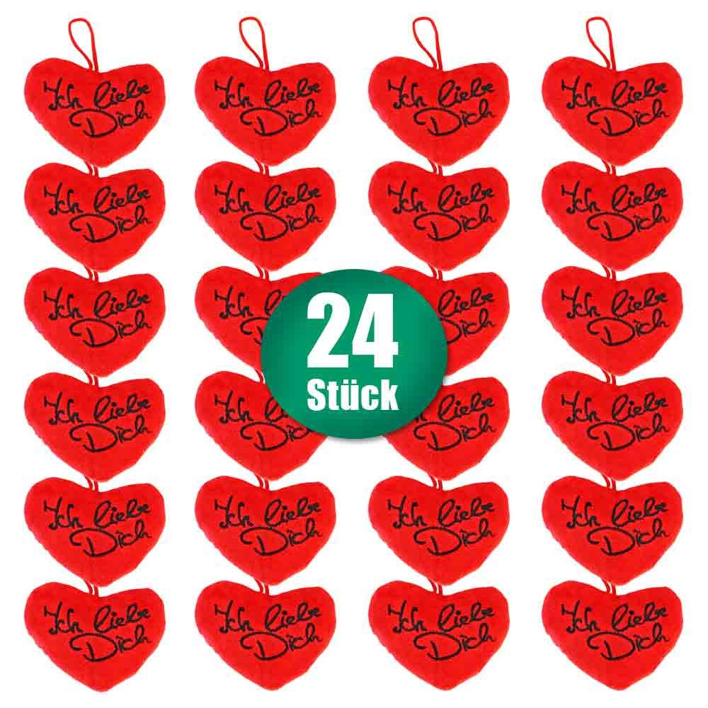 Rasehorn Dekokissen 24 Stück Ich liebe dich Herz aus Plüsch - ca. 10 cm