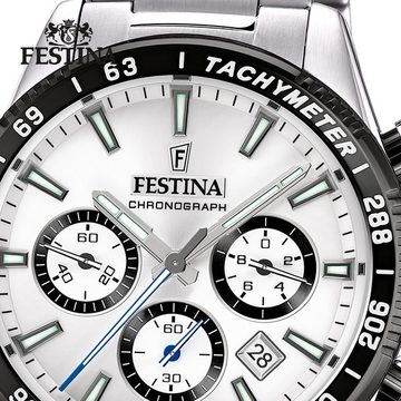 Festina Quarzuhr Festina Herrenuhr Timeless Chronograph, Herren Armbanduhr rund, Edelstahlarmband silber, Elegant