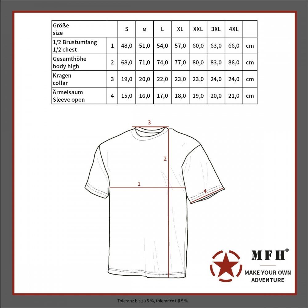 oliv, - verstärkter T-Shirt Rundhals 140-145 MFH (1-tlg) Streetstyle, L T-Shirt, US g/m²